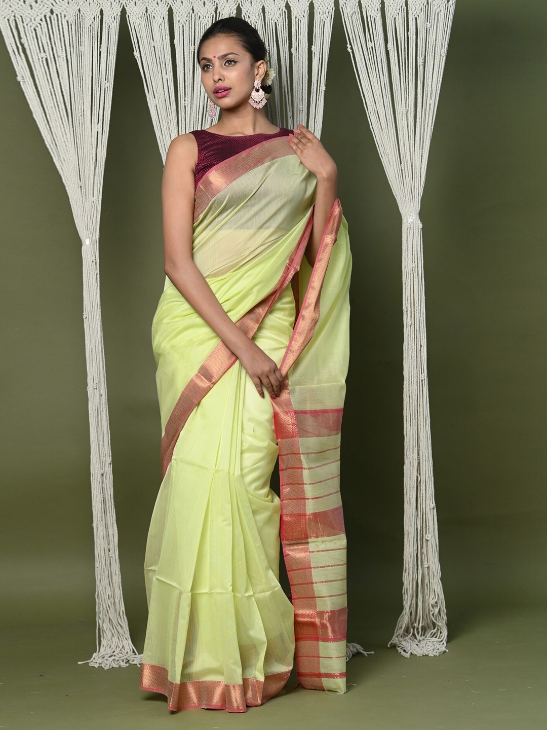 

Very Much Indian Zari Silk Cotton Paithani Saree, Green