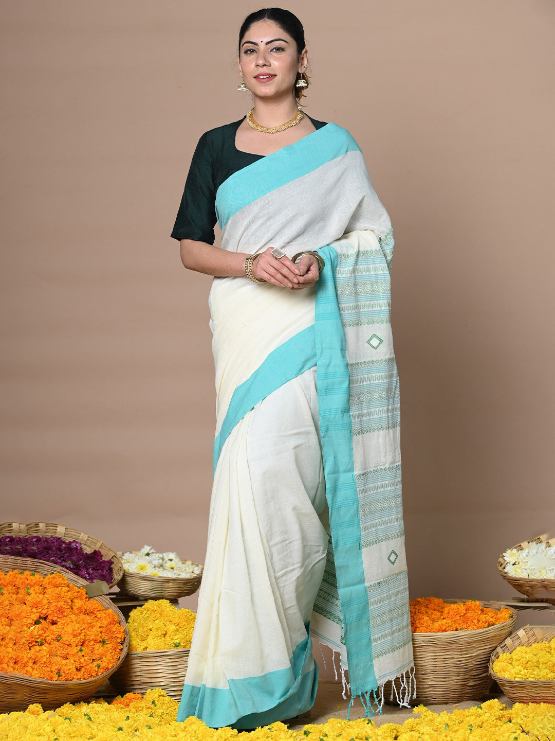 

Very Much Indian Pure Cotton Saree, White