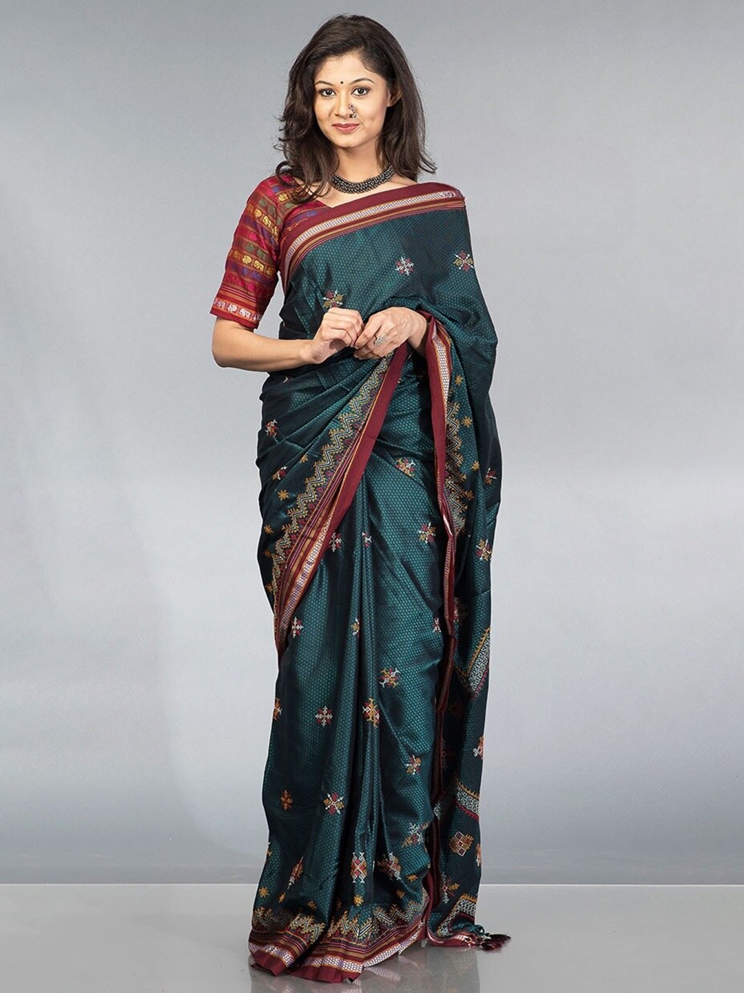 

Very Much Indian Geometric Woven Design Silk Cotton Paithani Saree, Blue