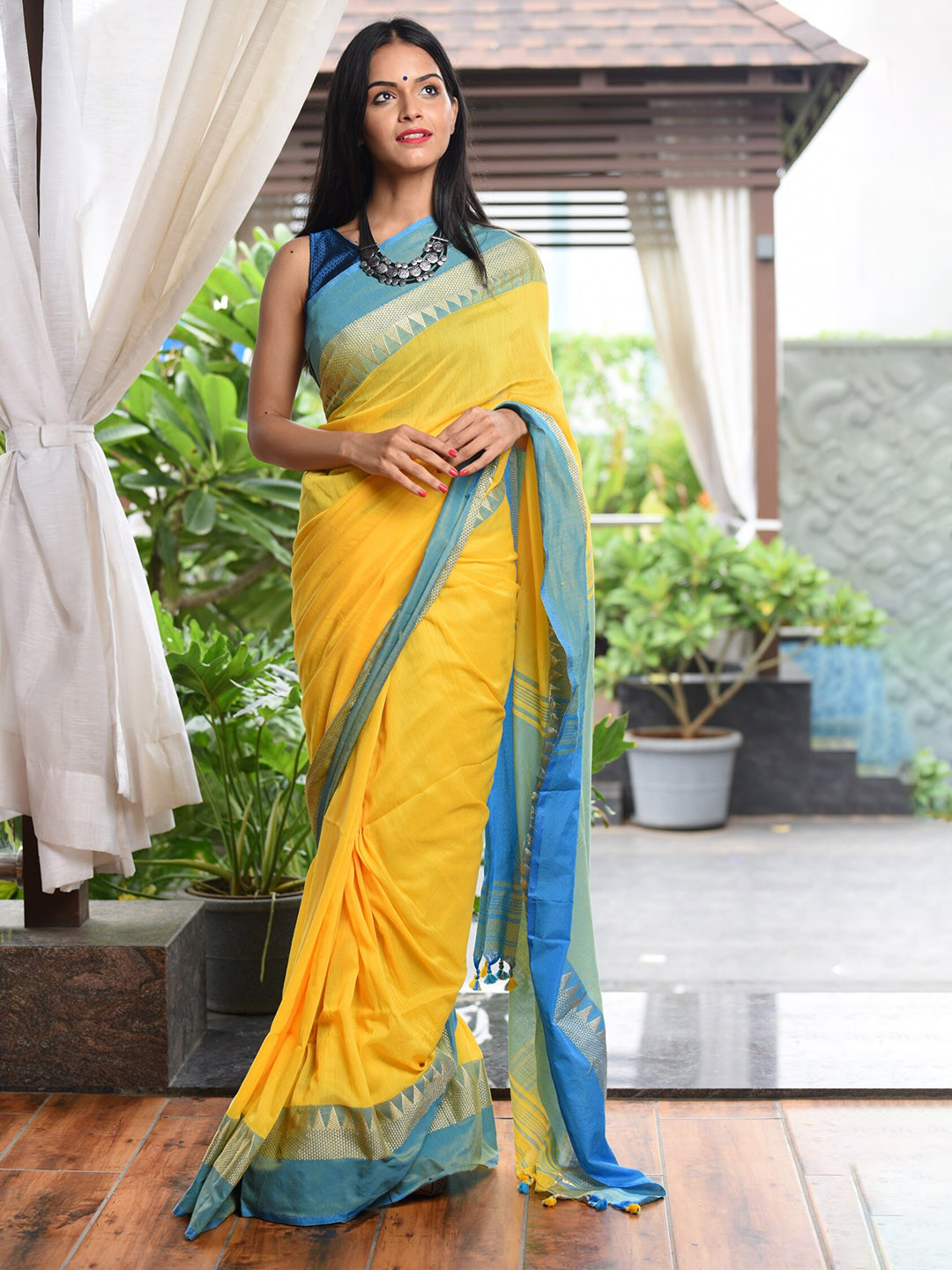 

Very Much Indian Woven Design Zari Pure Cotton Paithani Saree, Yellow