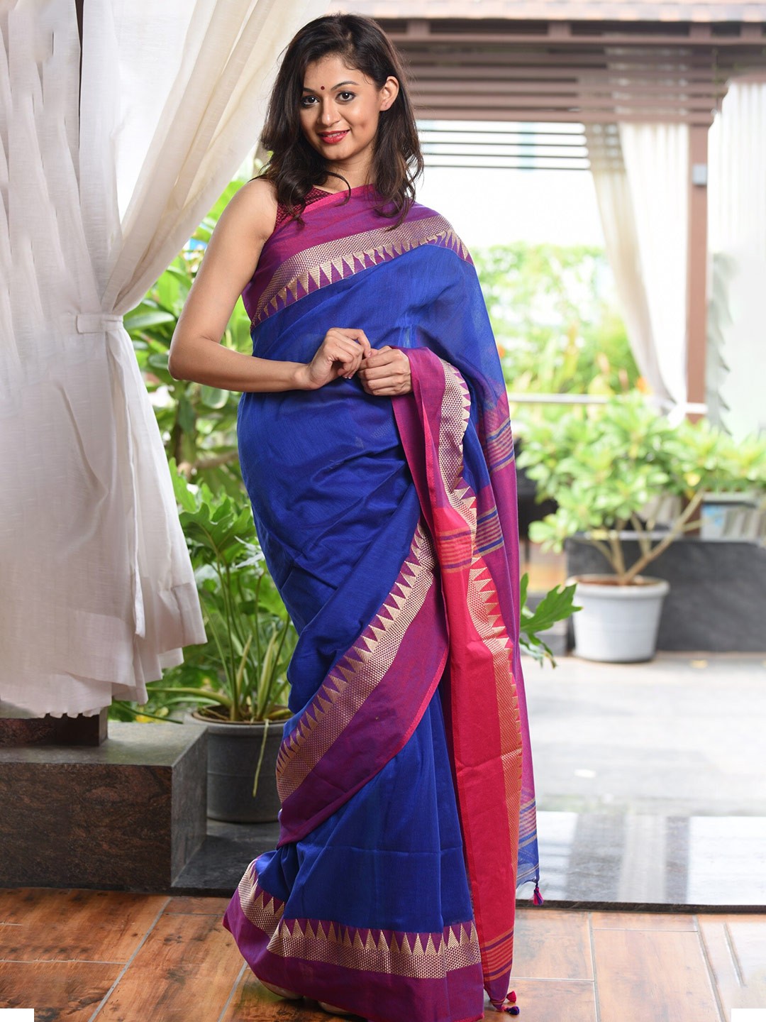 

Very Much Indian Zari Pure Cotton Paithani Saree, Blue