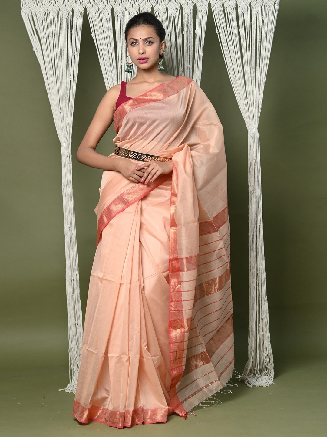 

Very Much Indian Woven Design Zari Silk Cotton Paithani Saree, Beige