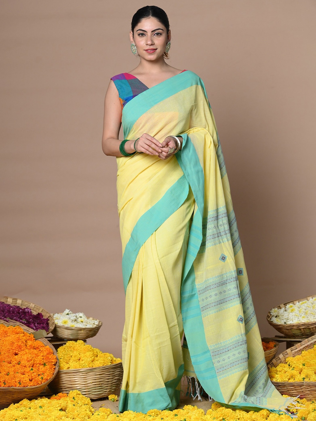 

Very Much Indian Pure Cotton Paithani Saree, Yellow