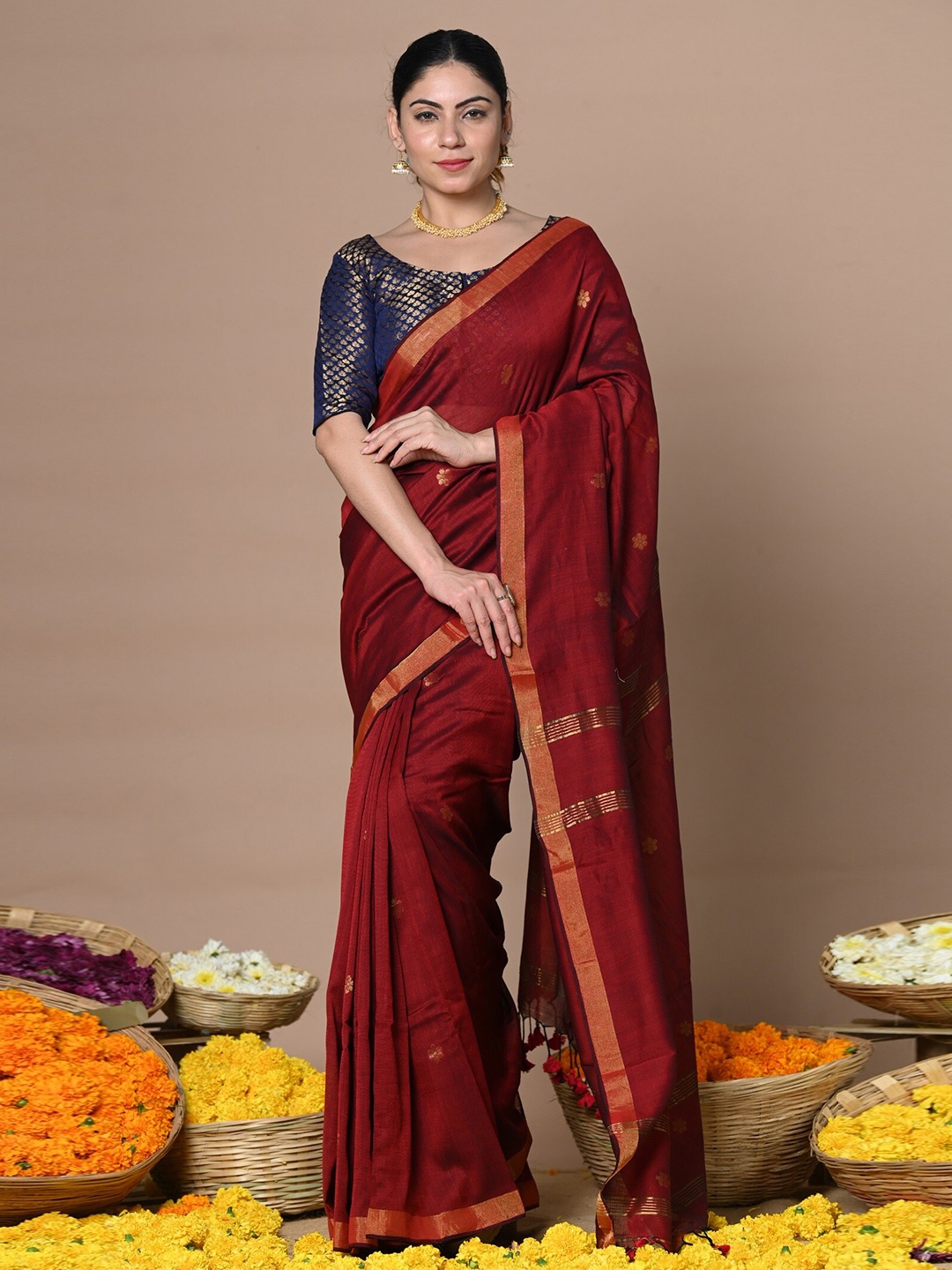 

Very Much Indian Floral Woven Design Zari Pure Cotton Paithani Saree, Maroon