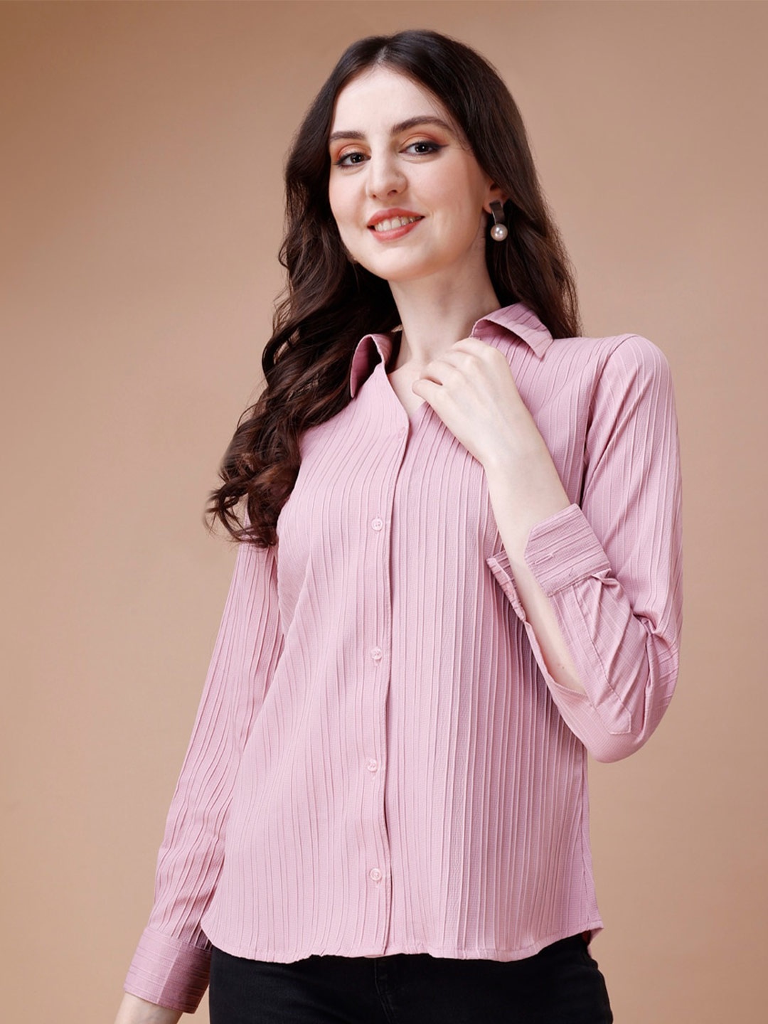 

DEKLOOK Premium Self Design Opaque Casual Shirt, Peach