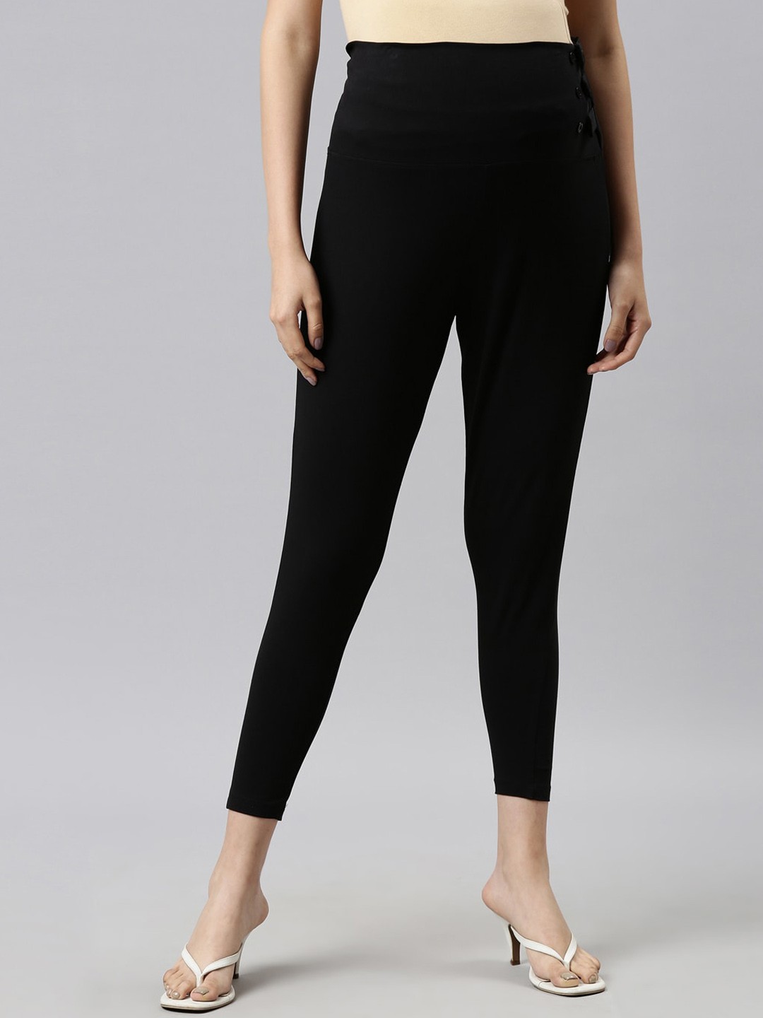 

GOLDSTROMS Women Relaxed Mom Fit High Rise Plain Cotton Maternity Trousers, Black
