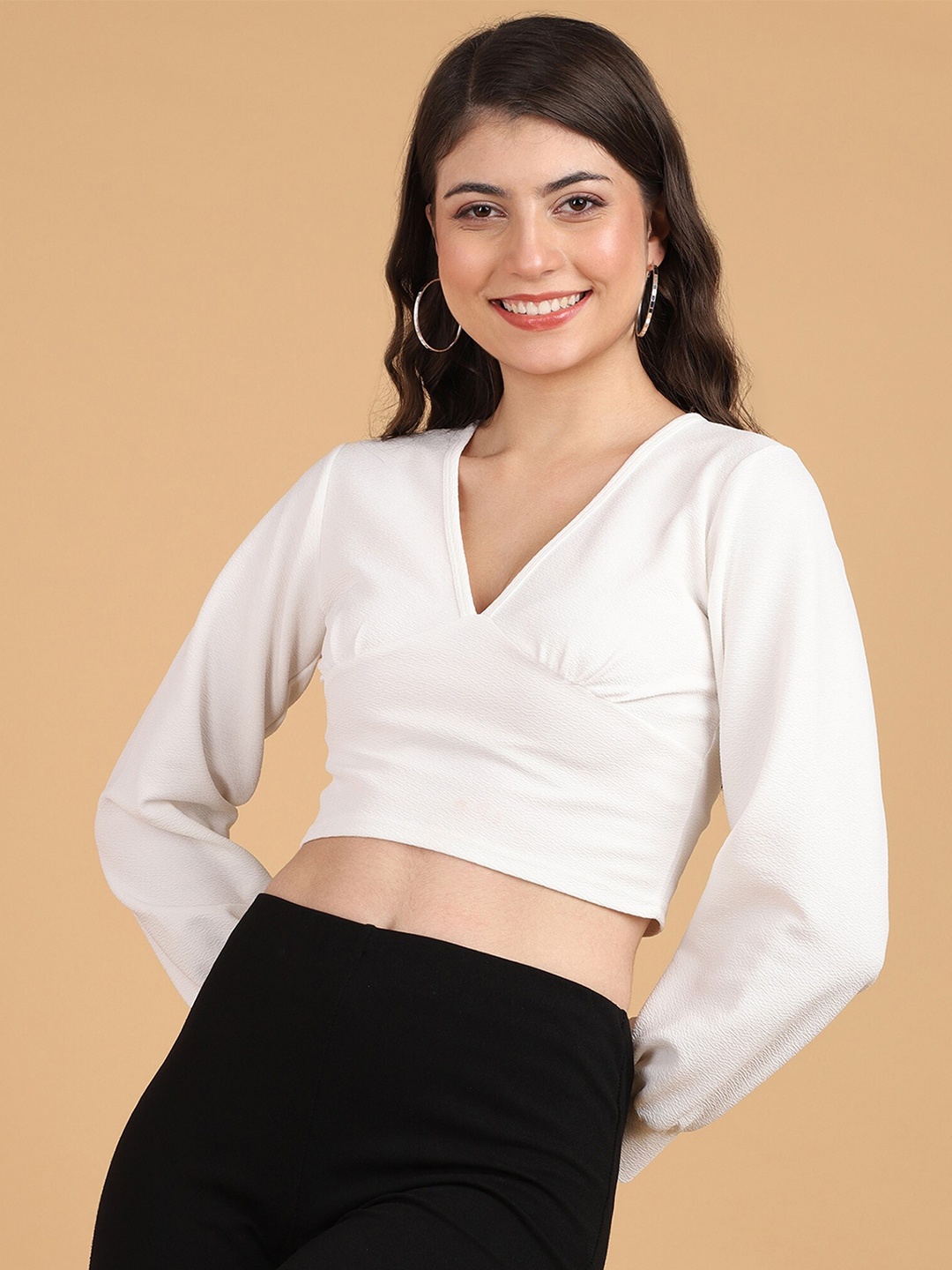 

Popwings V-Neck Wrap Crop Top, White