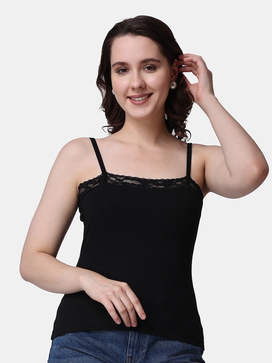 

Popwings Shoulder Straps Fitted Top, Black