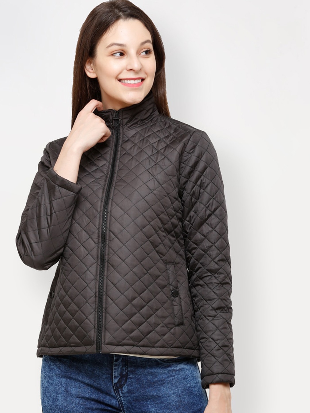 

HOUSE OF VEDAS Mock Collar Lightweight Quilted Jacket, Black