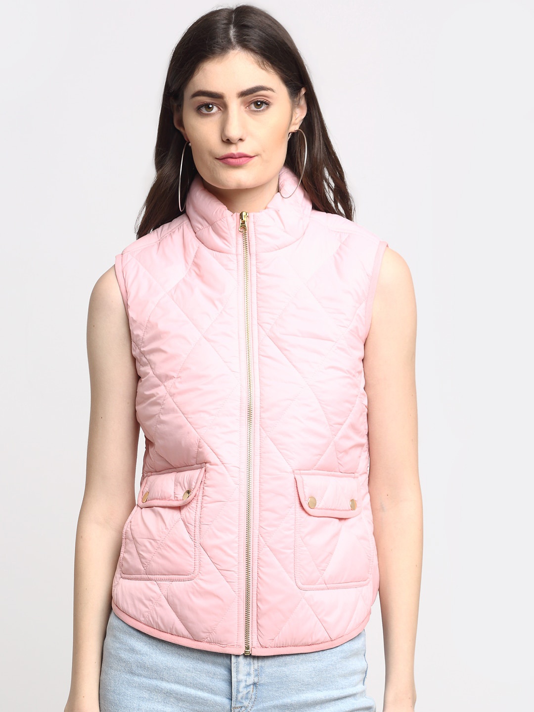 

HOUSE OF VEDAS Mock Collar Lightweight Quilted Jacket, Pink