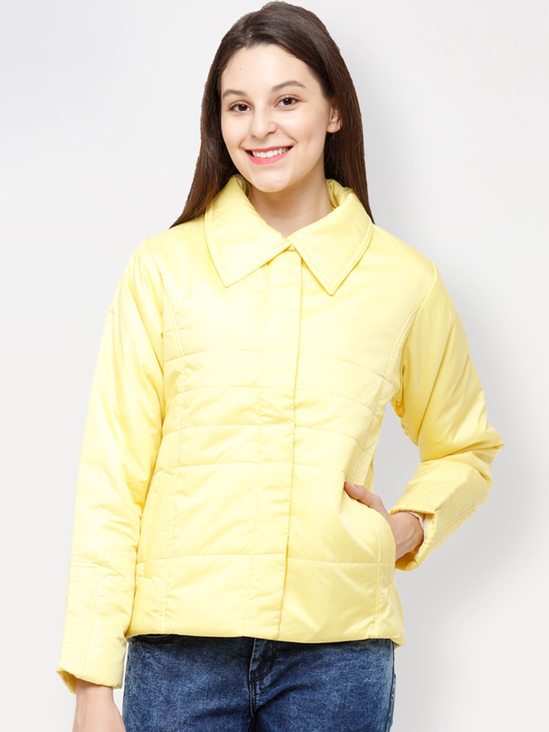 

HOUSE OF VEDAS Spread Collar Lightweight Padded Jacket, Yellow