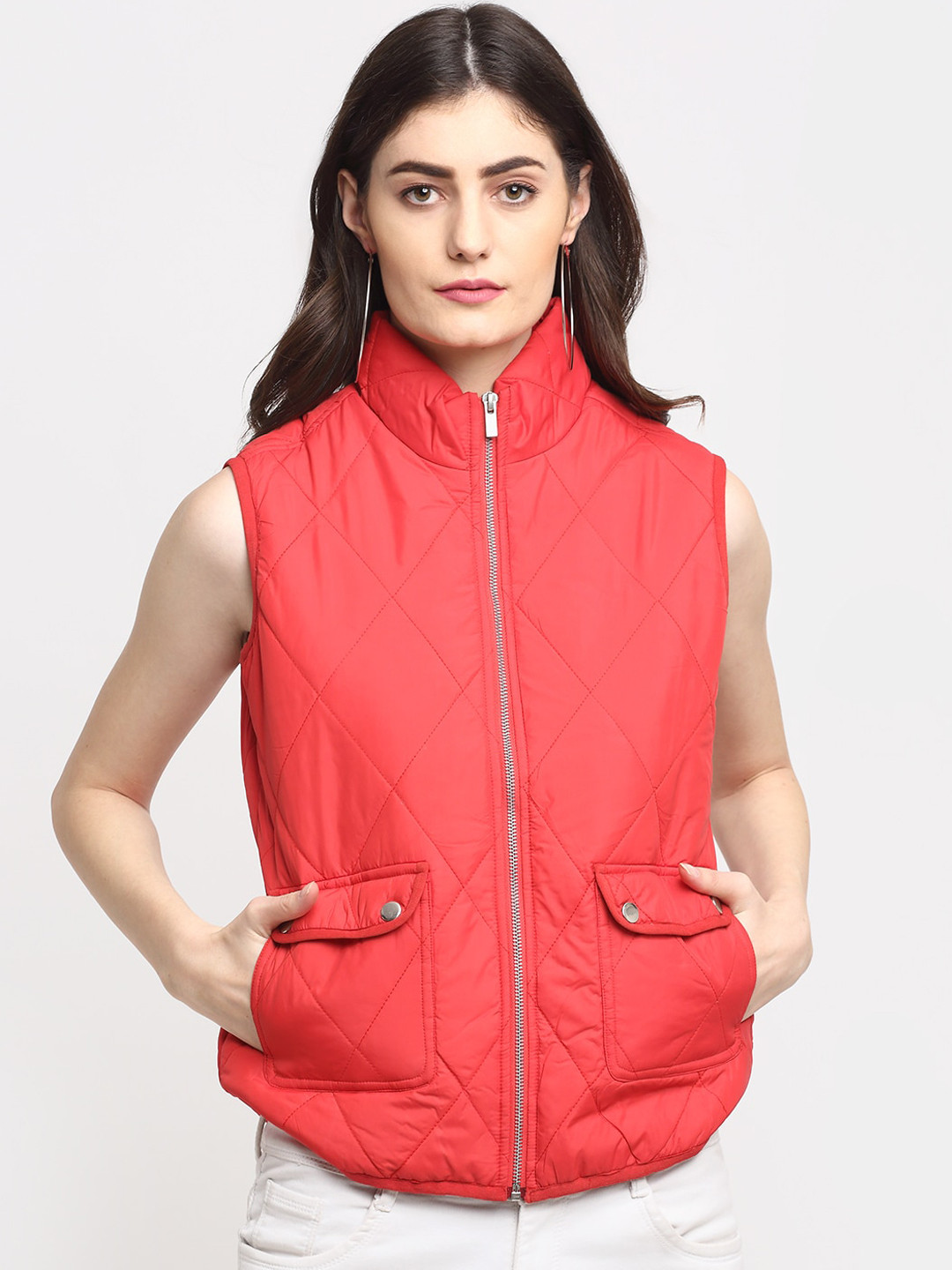 

HOUSE OF VEDAS Mock Collar Lightweight Quilted Jacket, Red