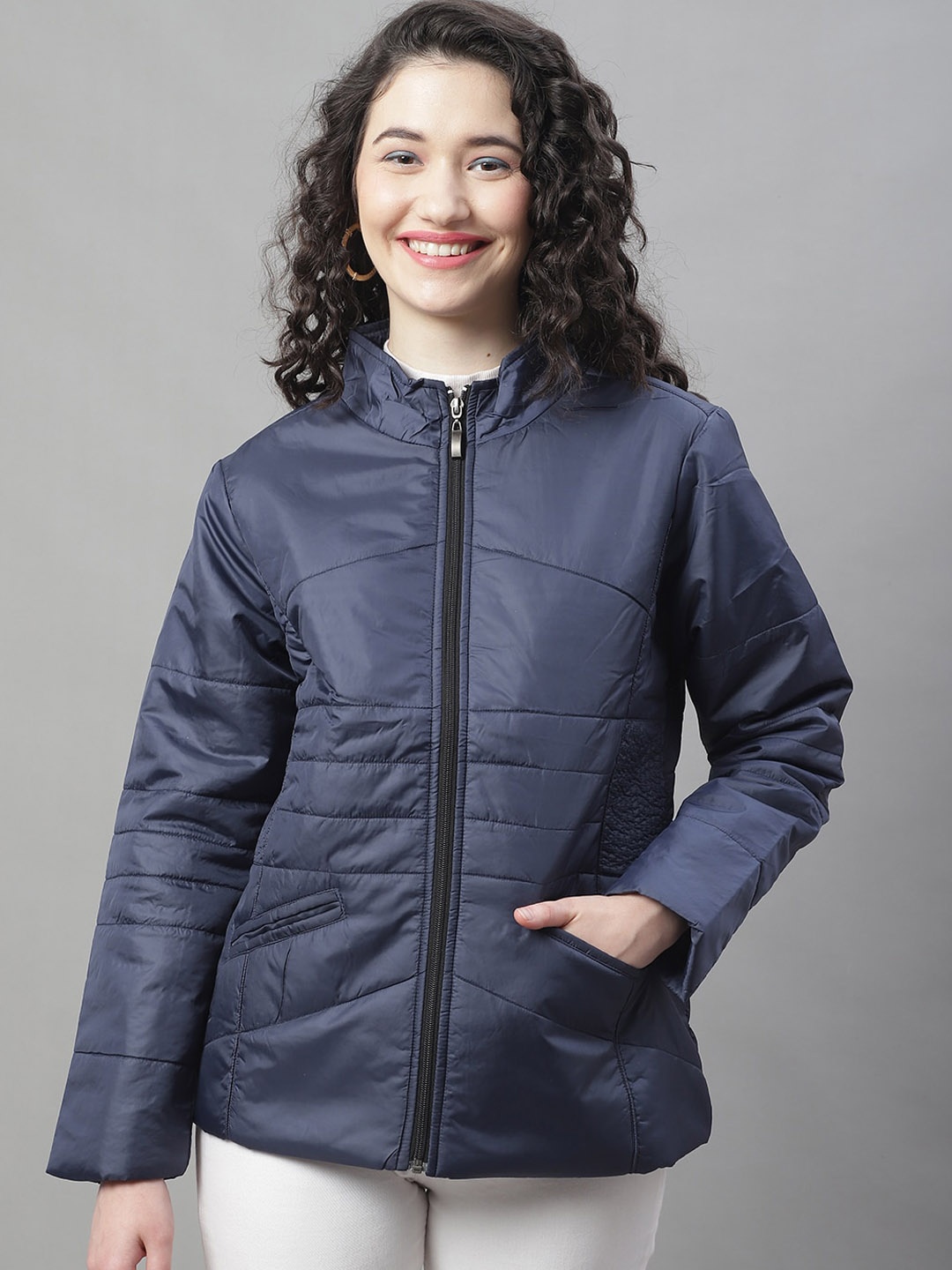 

HOUSE OF VEDAS Lightweight Mock Collar Padded Jacket, Navy blue