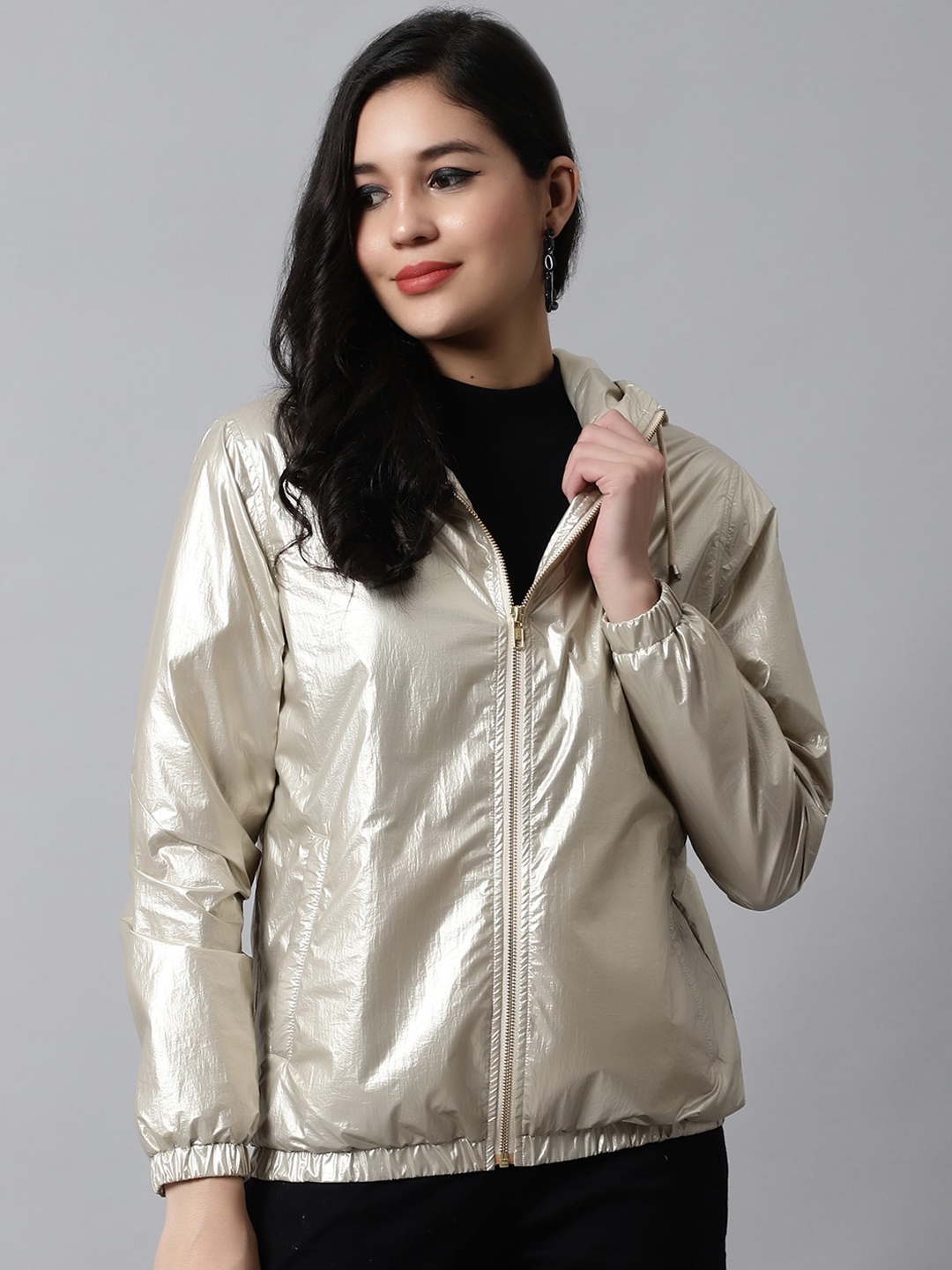 

HOUSE OF VEDAS Hooded Bomber Jacket, Cream