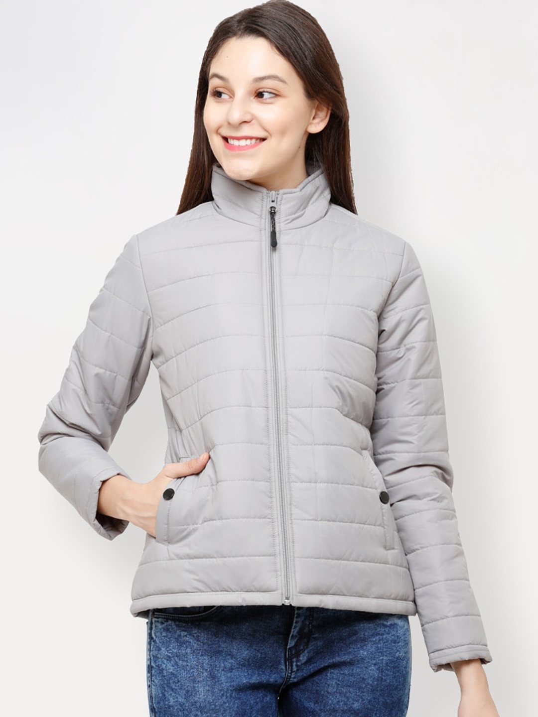 

HOUSE OF VEDAS Mock Collar Lightweight Puffer Jacket, Grey