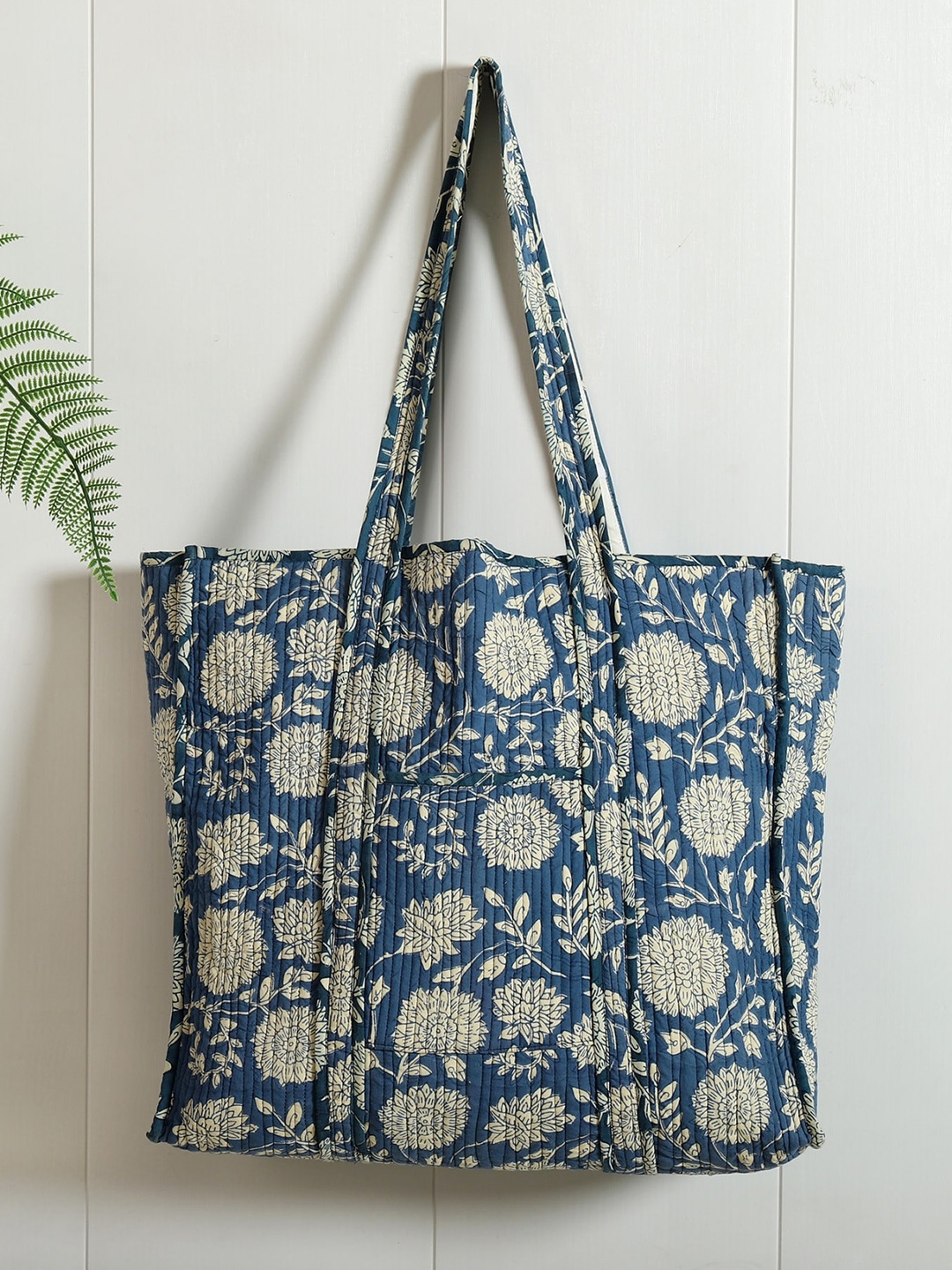 HANDICRAFT PALACE Floral Printed Shopper Tote Bag, Blue