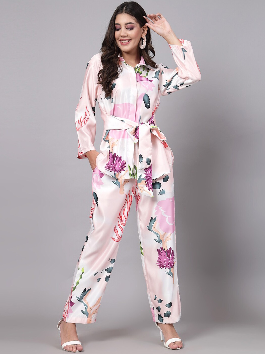 

Atraenta Floral Print Shirt Collar Long Sleeve Co-Ords, Pink