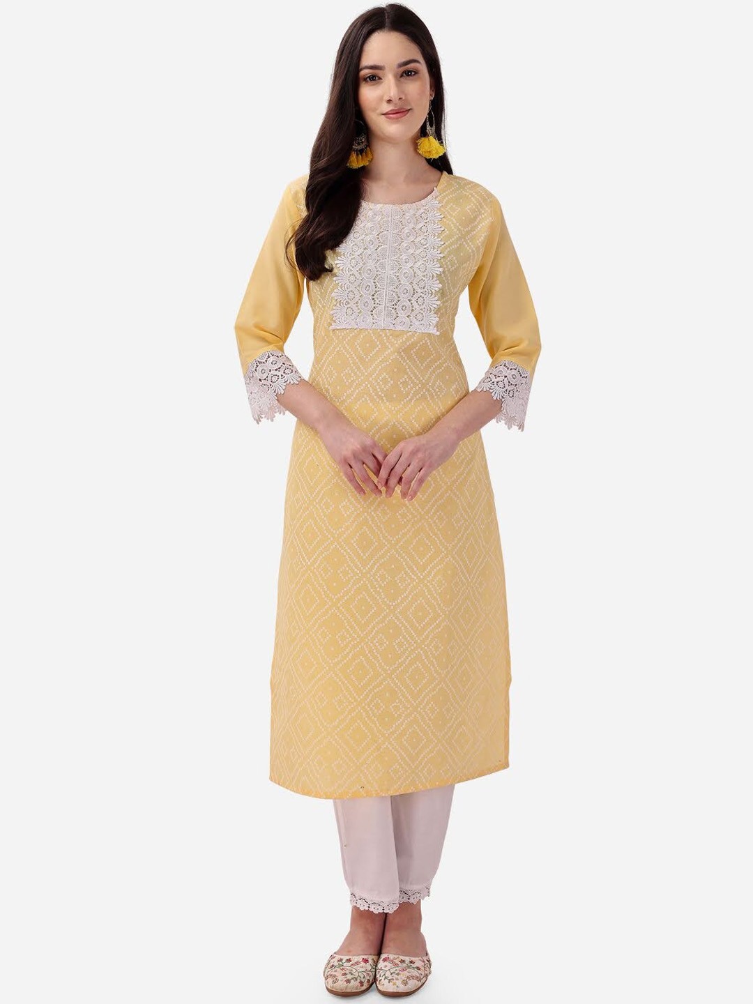 

APROZONE Bandhani Printed Straight Kurta with Trousers, Yellow