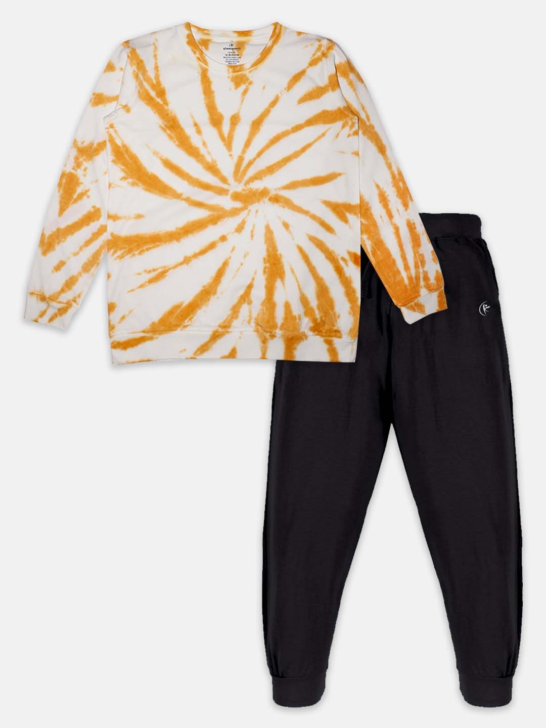 

KiddoPanti Boys Tie & Dye Dyed Pure Cotton T-shirt with Trousers, Mustard