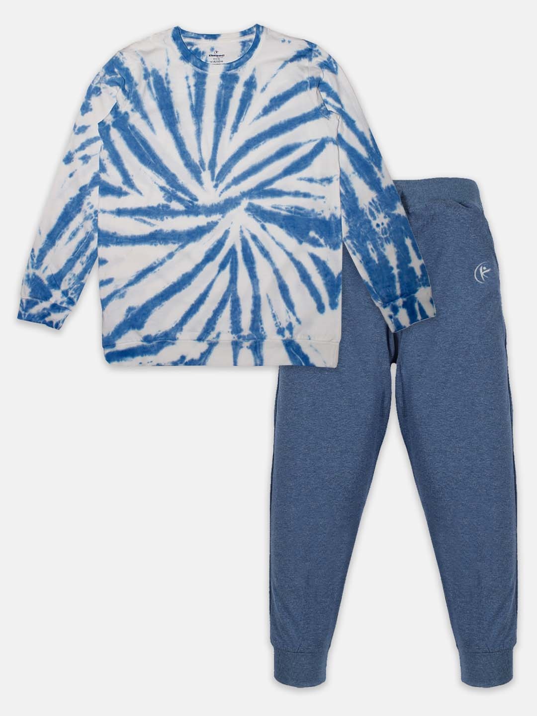 

KiddoPanti Boys Tie & Dye Dyed Pure Cotton T-shirt with Trousers, Blue