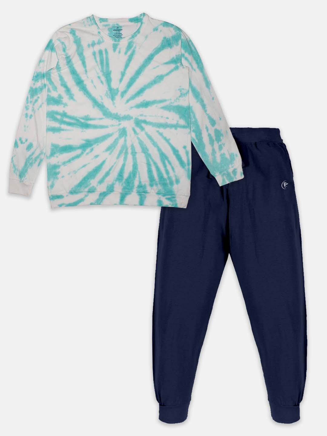 

KiddoPanti Boys Tie & Dye Dyed Pure Cotton T-shirt with Trousers, Sea green