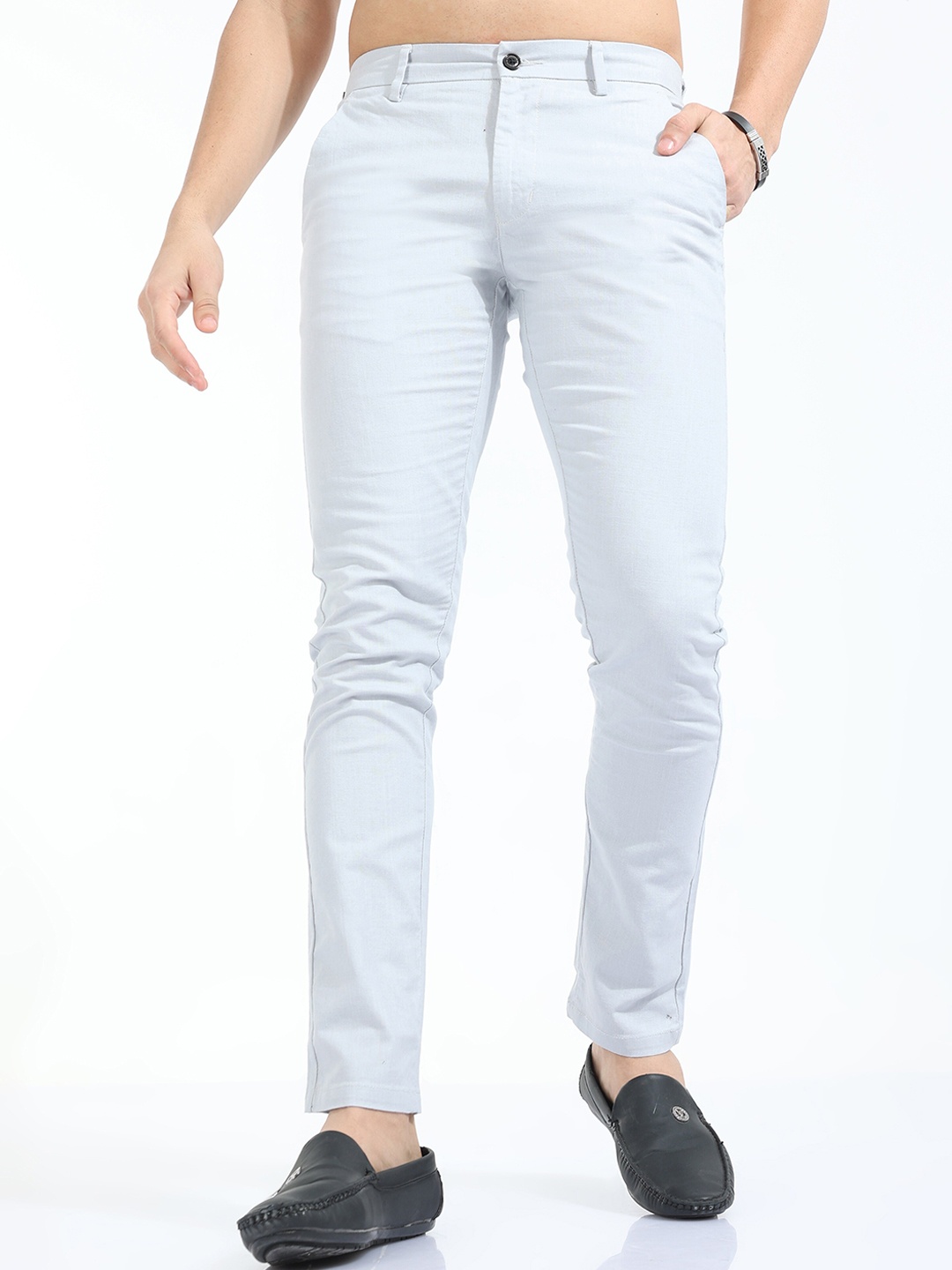 

Tailoraedge Men Tailored Tapered Fit Plain Linen Chinos Trousers, Blue
