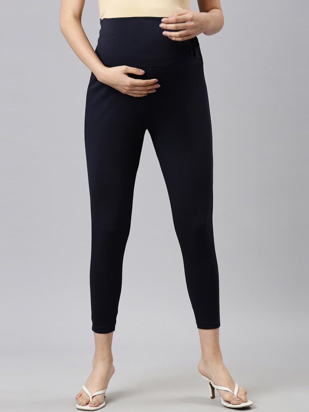 

GOLDSTROMS Women Relaxed Mom Fit High-Rise Maternity Cotton Trousers, Navy blue