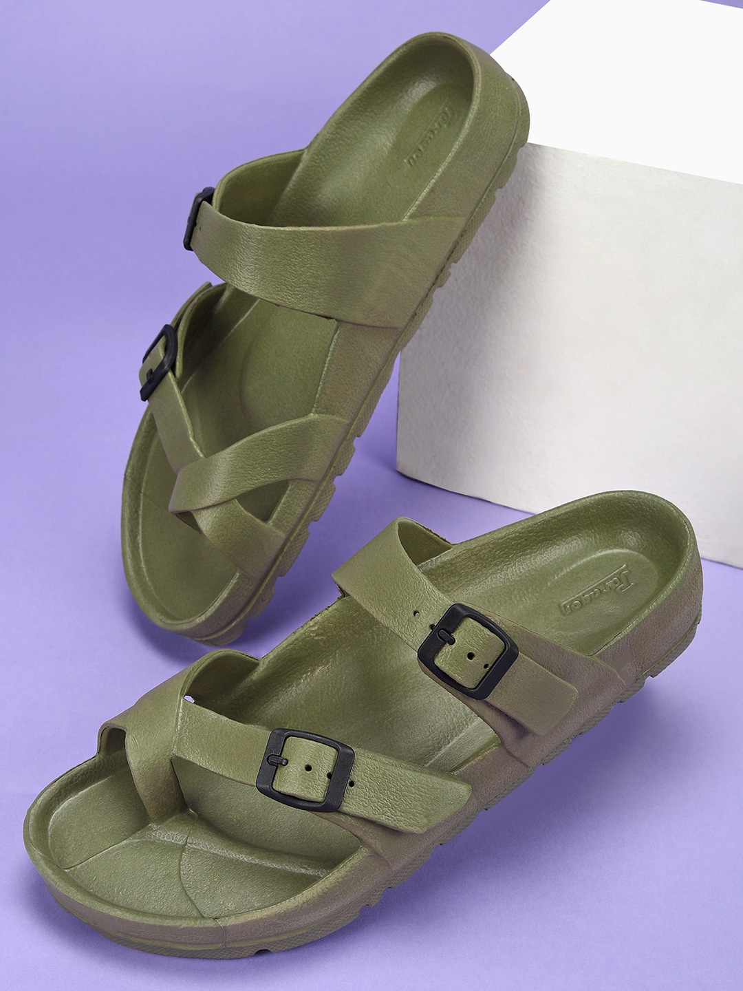 

Paragon Men Slider With Buckles Flip Flops, Green