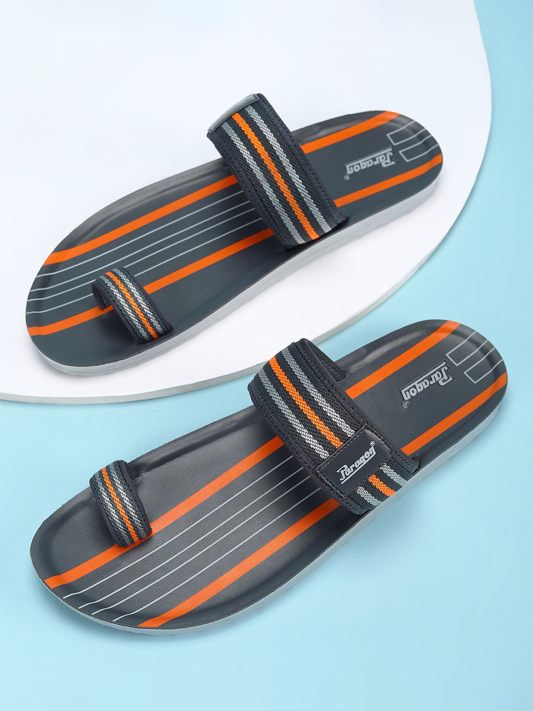

Paragon Men Striped Slip-On Flip Flops, Grey