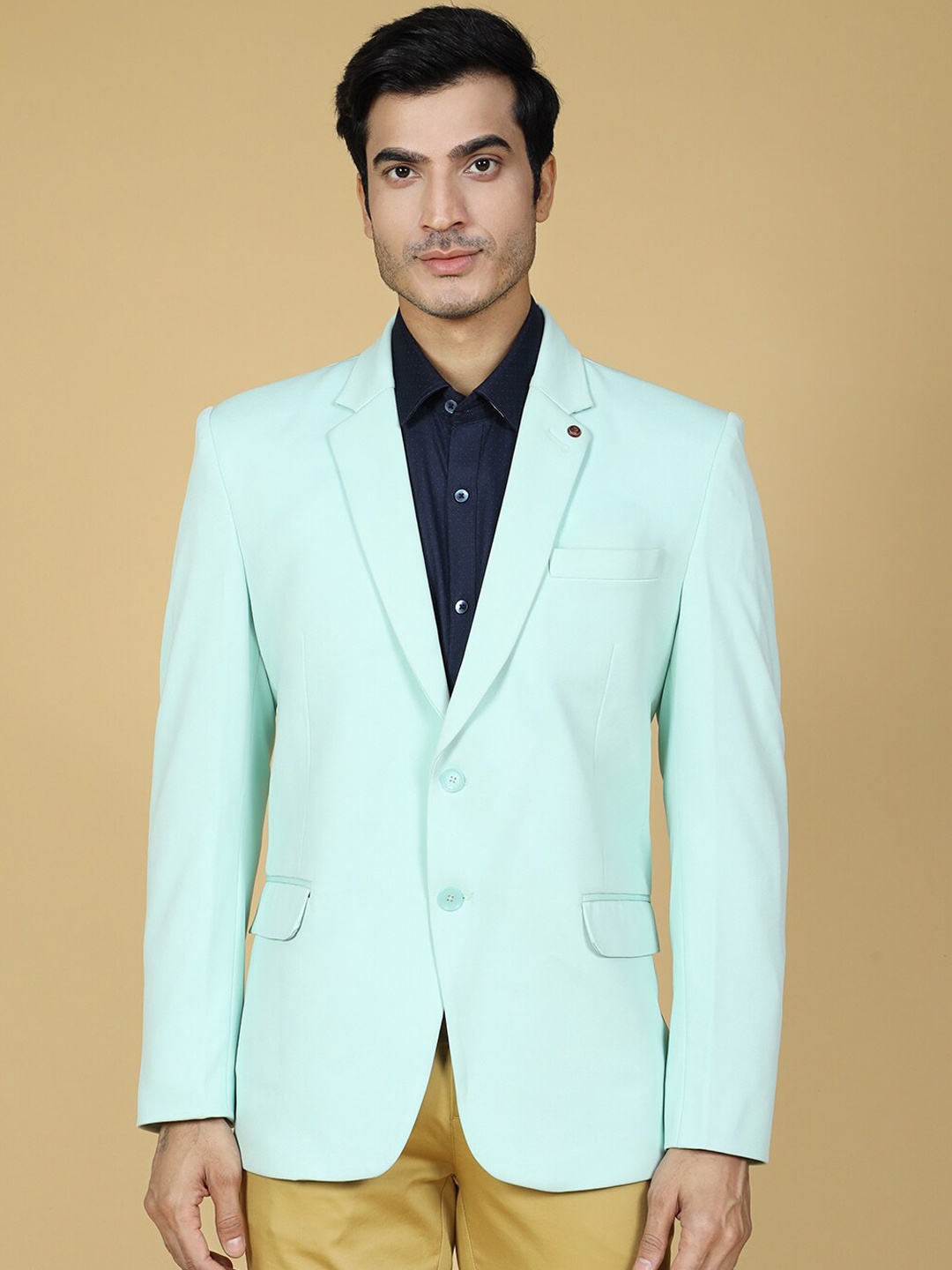 

ZEDD Notched Lapel Single-Breasted Long Sleeve Pure Cotton Casual Blazer, Green