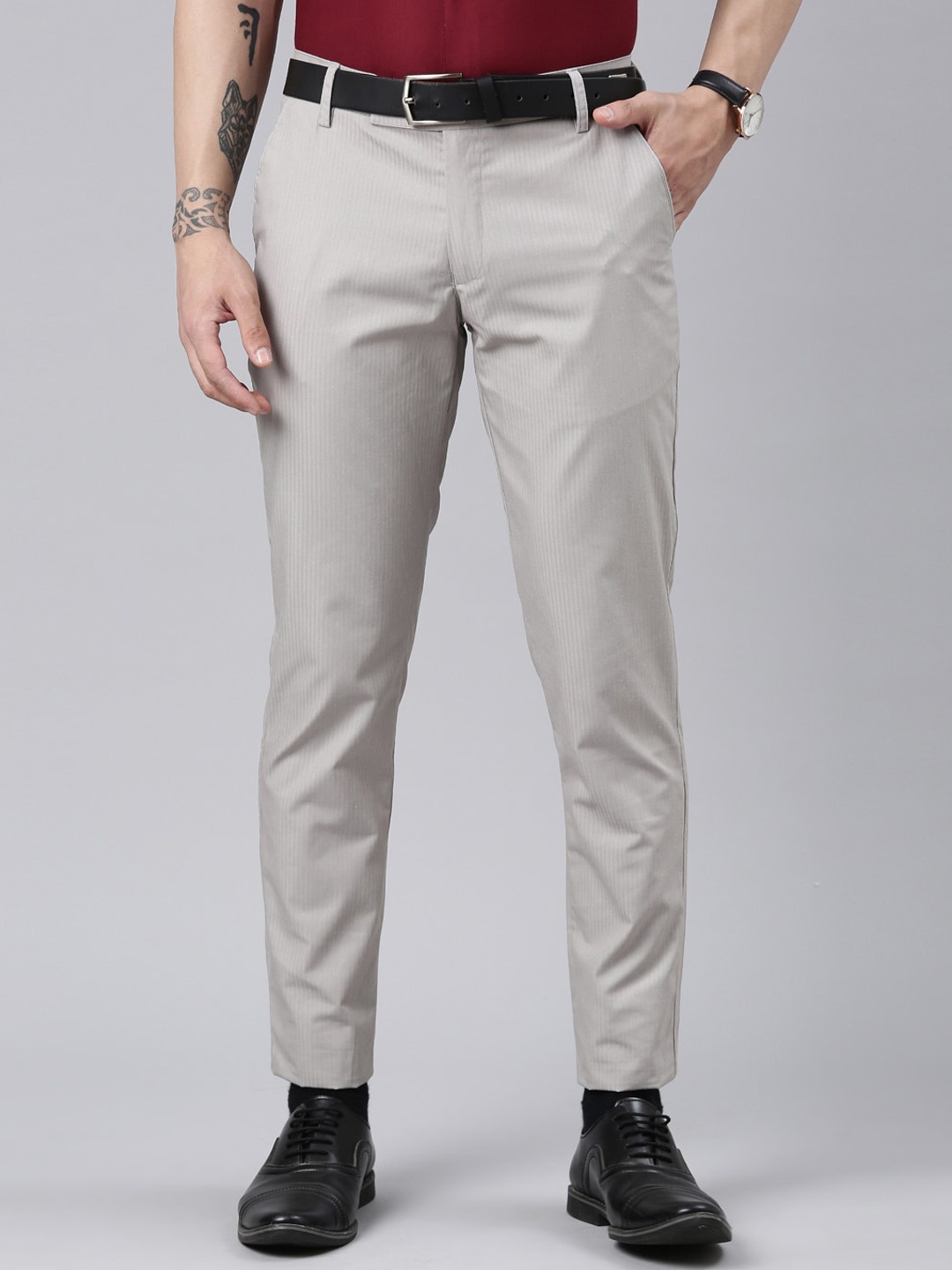 

THE SOUL PATROL Men Smart Mid Rise Regular Fit Formal Trousers, Grey