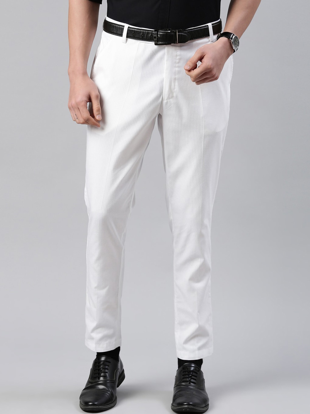 

THE SOUL PATROL Men Tapered Fit Cropped Formal Trouser, White