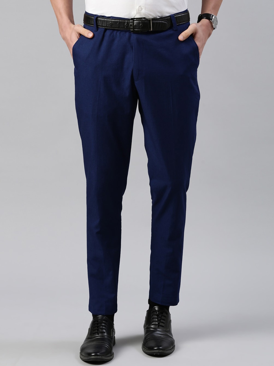

THE SOUL PATROL Men Tapered Fit Cropped Formal Trouser, Blue