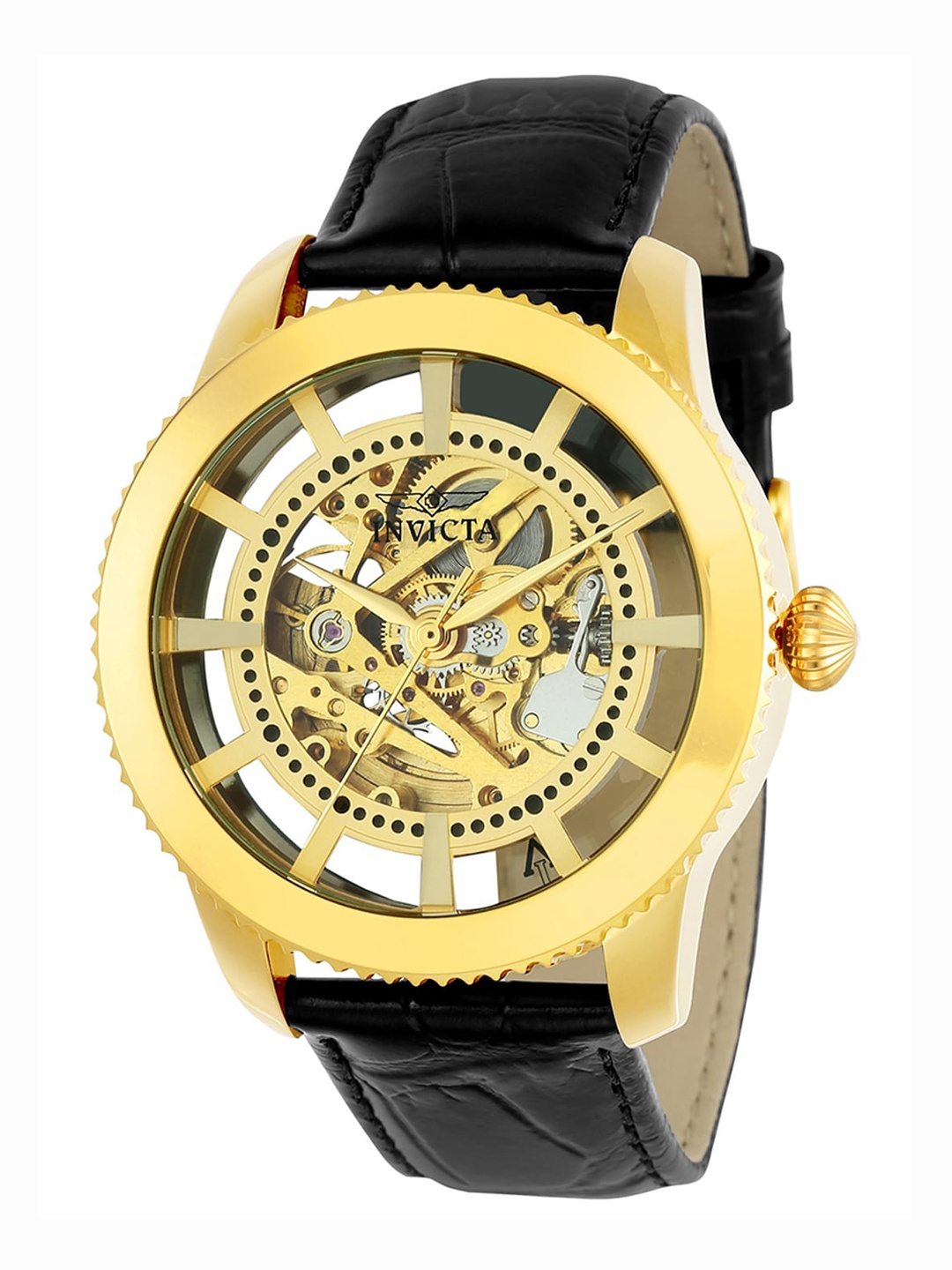 

Invicta Men Skeleton Dial & Leather Straps Analogue Automatic Motion Powered Watch 22571, Gold