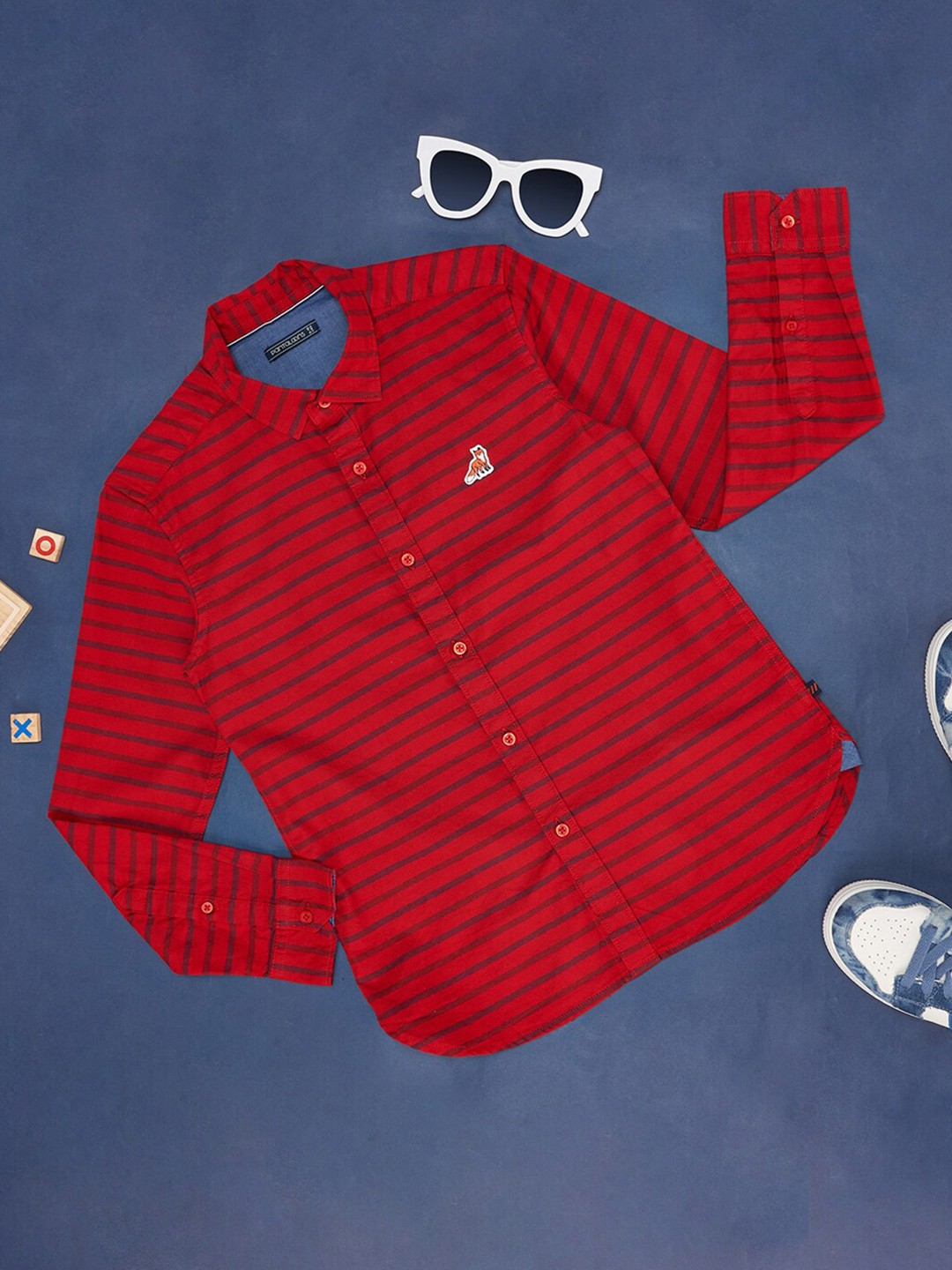 

Pantaloons Junior Boys Spread Collar Striped Casual Cotton Shirt, Red