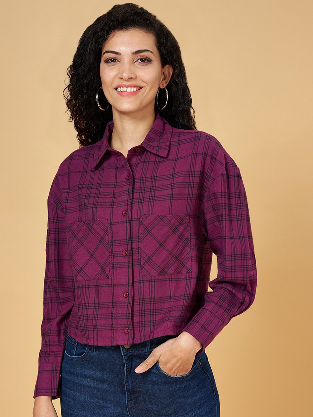 

SF JEANS by Pantaloons Tartan Checked Cotton Casual Shirt, Purple