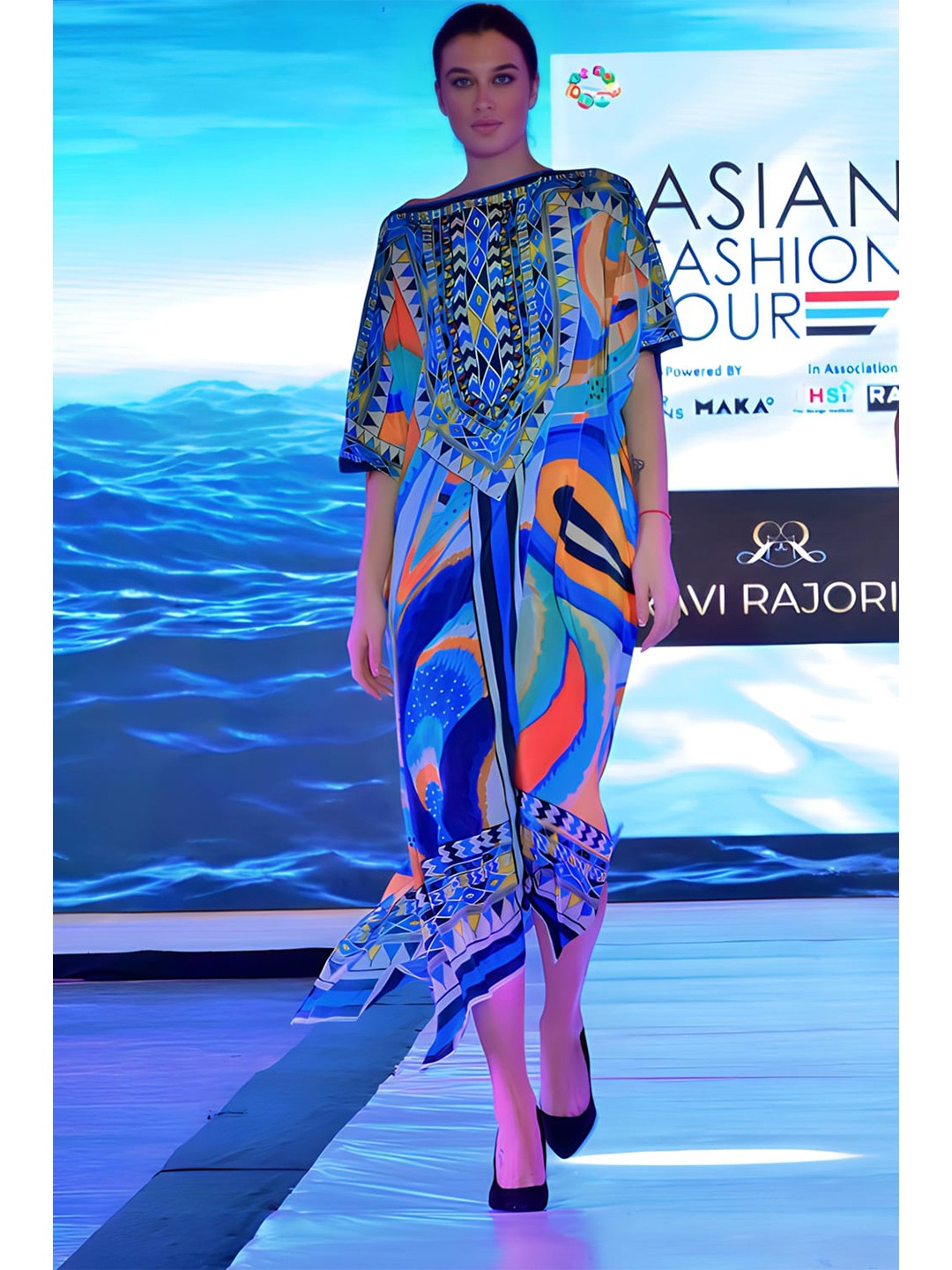 

Rajoria Instyle Abstract Printed Kaftan dress, Blue