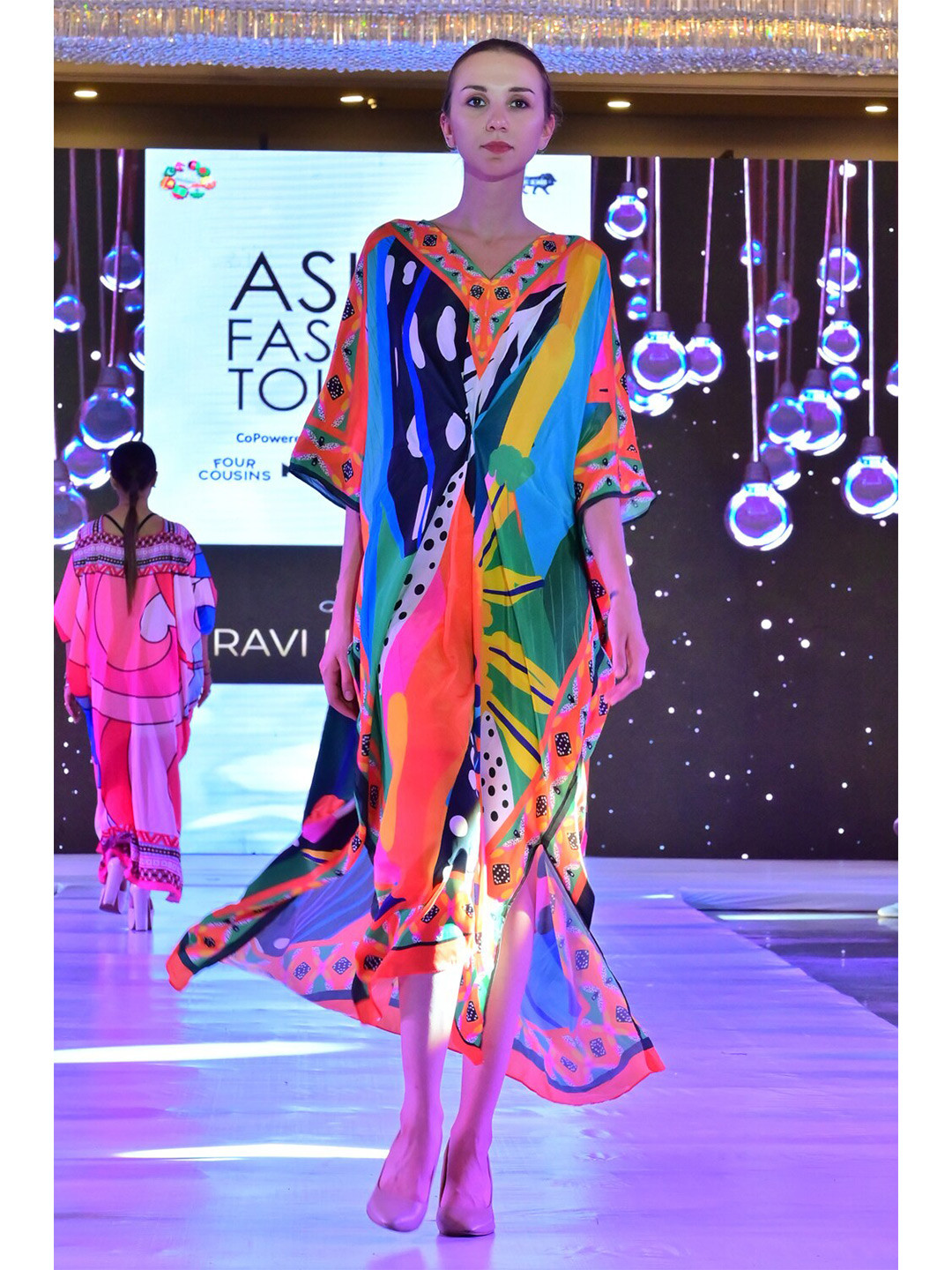 

Rajoria Instyle Abstract Printed Extended Sleeves Midi Kaftan dress, Orange