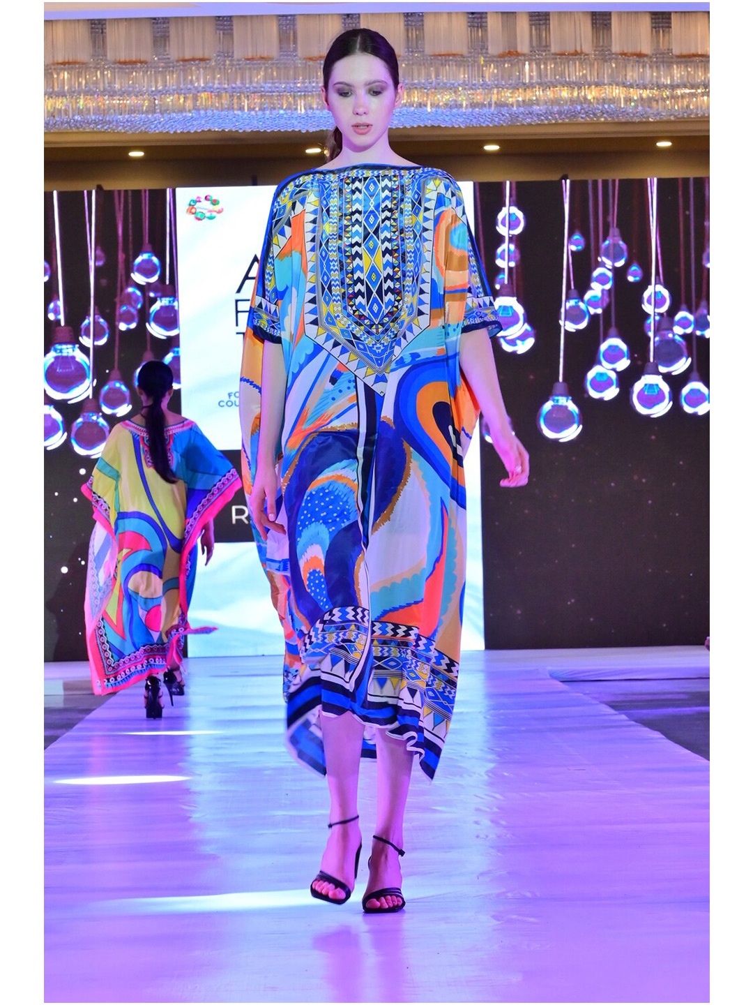 

Rajoria Instyle Abstract Printed Extended Sleeves Midi Kaftan dress, Navy blue