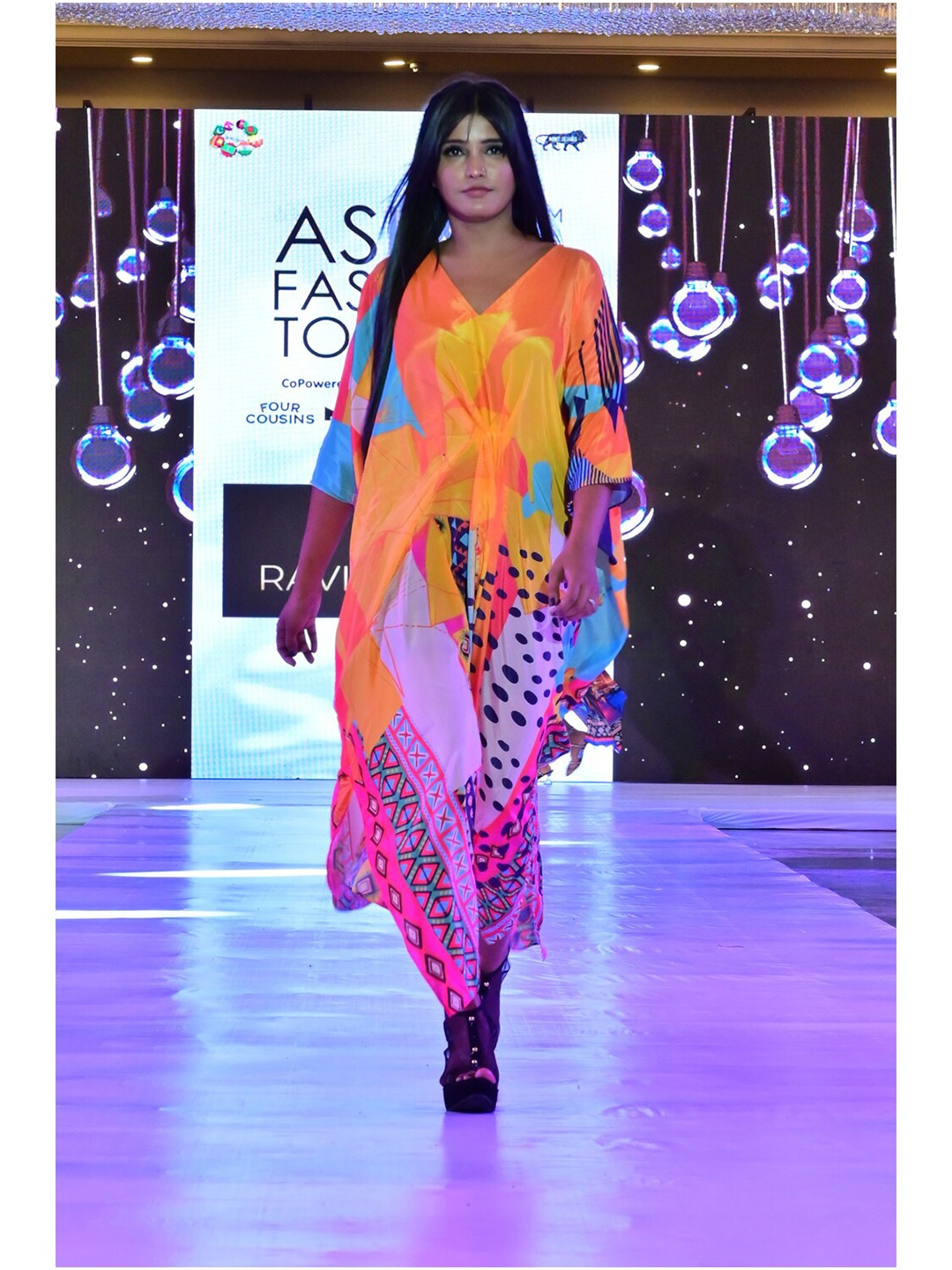 

Rajoria Instyle Abstract Printed Extended Sleeves Maxi Kaftan dress, Orange