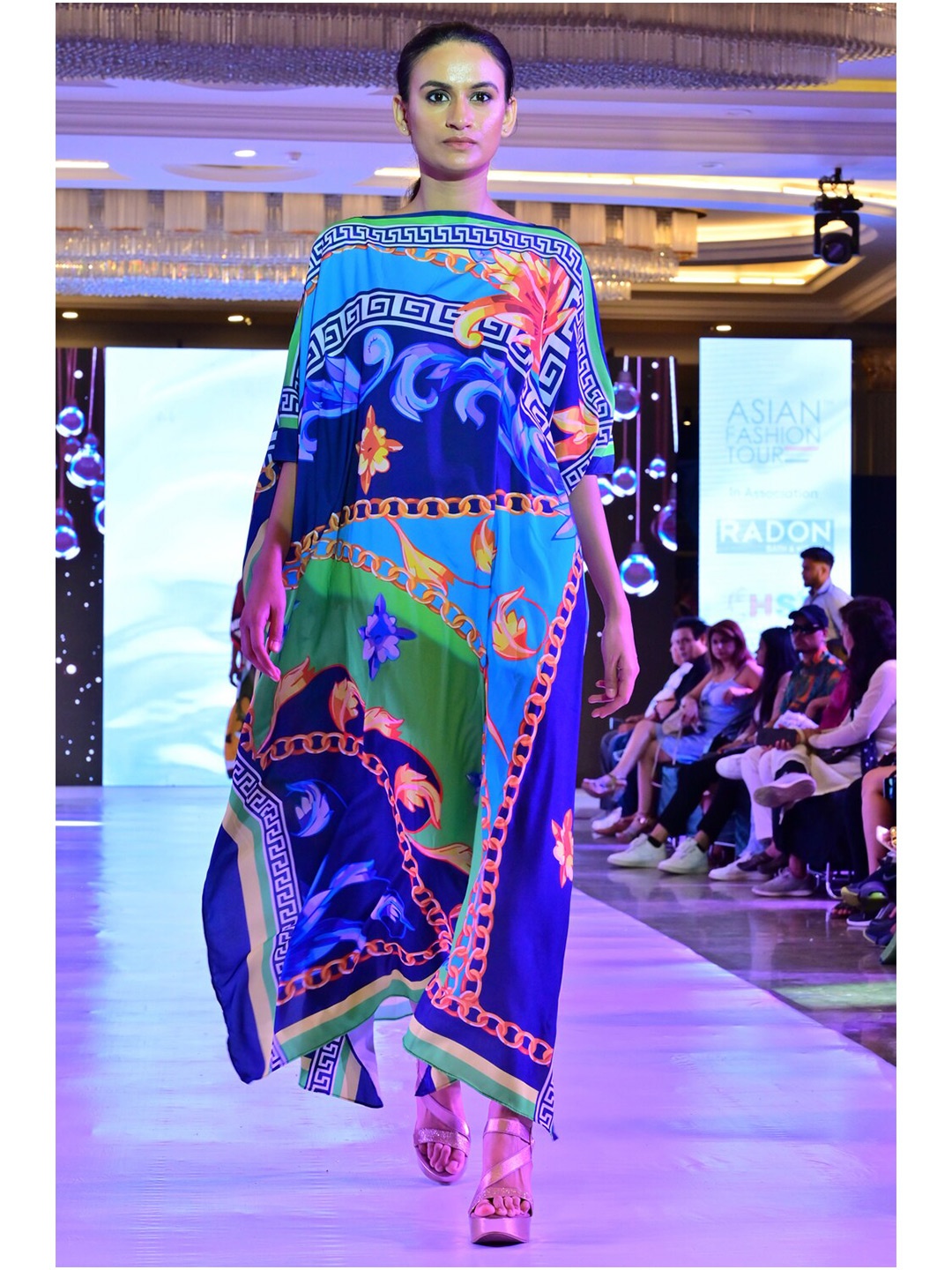 

Rajoria Instyle Abstract Printed Extended Sleeves Crepe Kaftan Maxi Dress, Blue