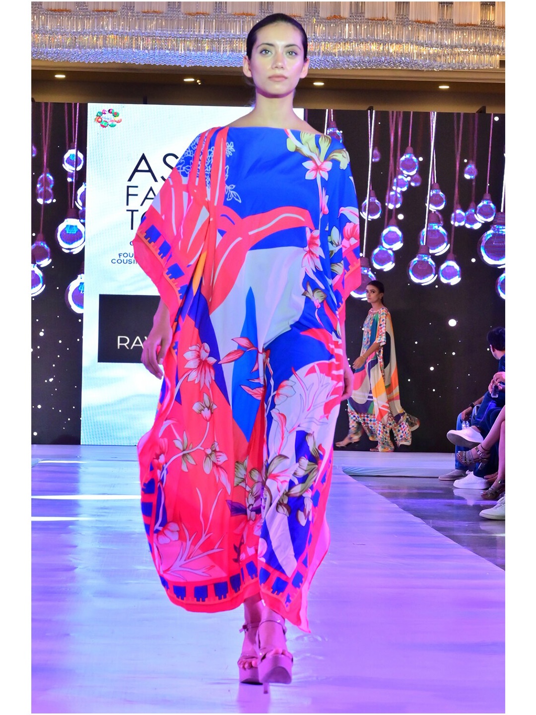 

Rajoria Instyle Floral Printed Extended Sleeves Crepe Kaftan Maxi Dress, Blue
