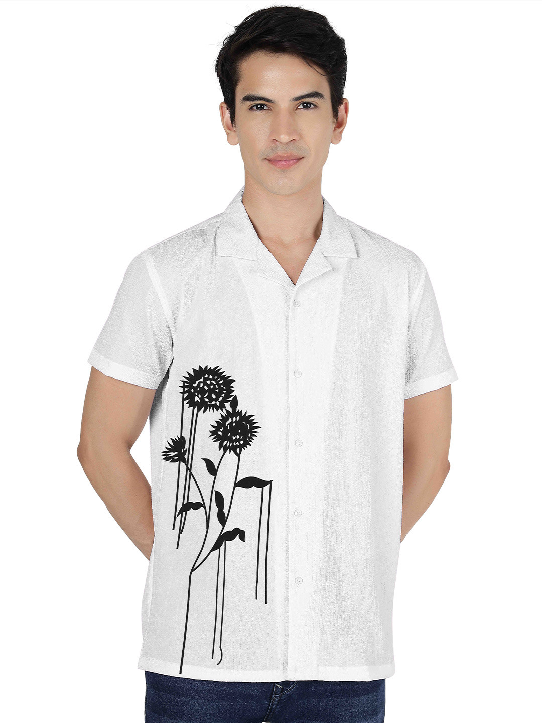 

VENISA Premium Floral Printed Casual Shirt, Off white