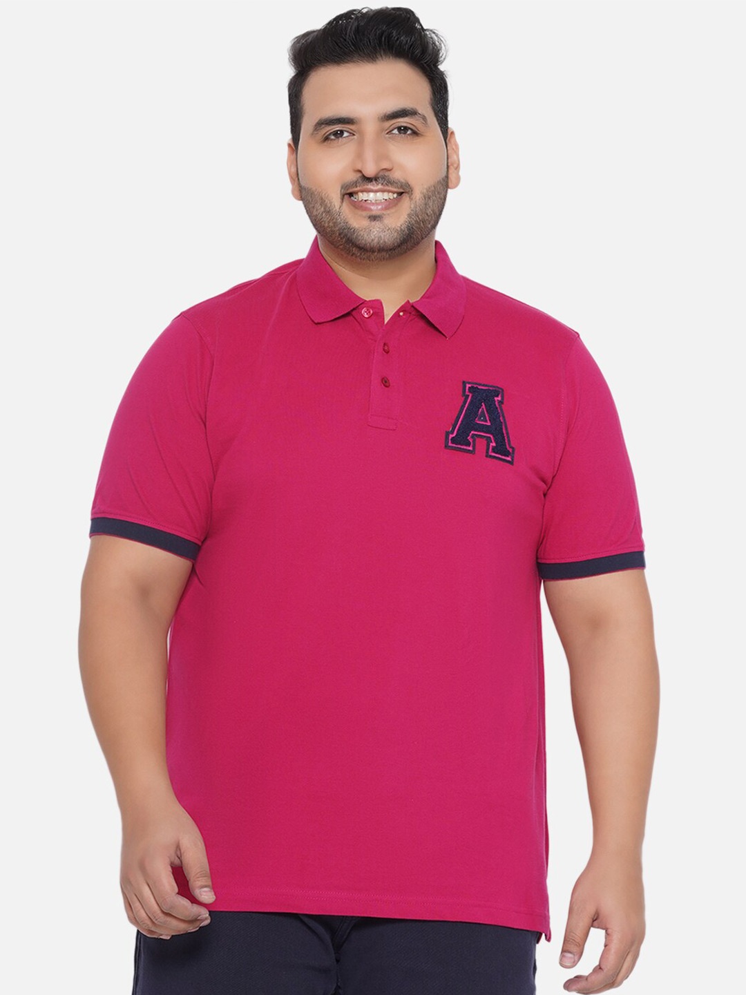 

Santonio Men Plus Size White Typography Printed Raw Edge T-shirt, Pink