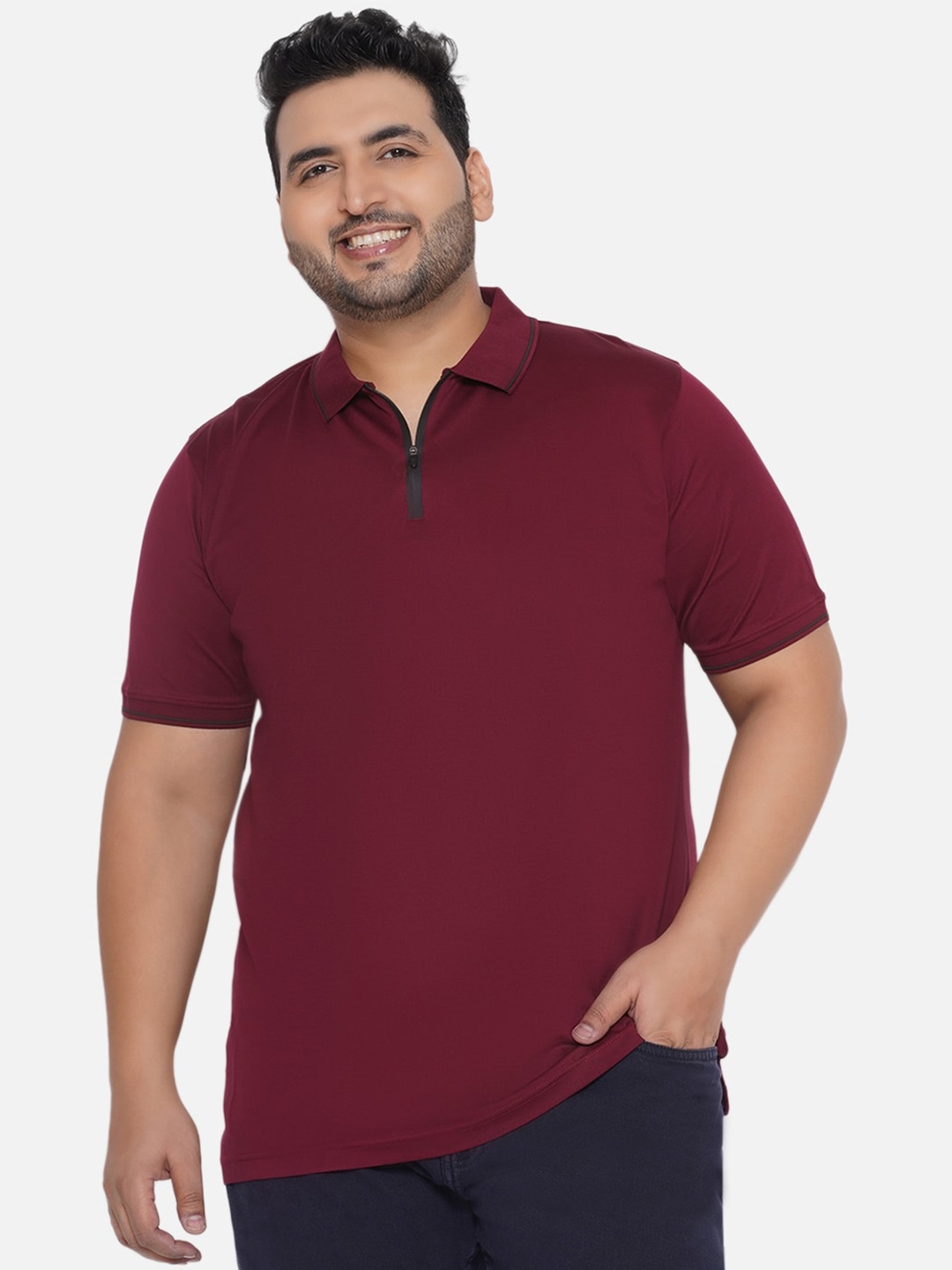 

Santonio Polo Collar Half- Zipper Pure Cotton T-Shirt, Maroon