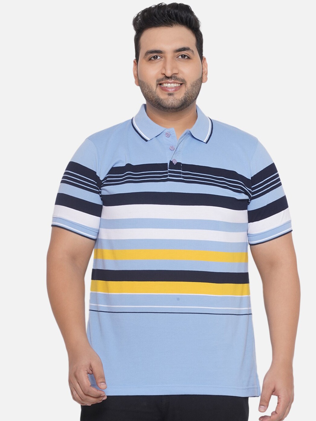 

Santonio Striped Polo Collar Pure Cotton T-Shirt, Blue