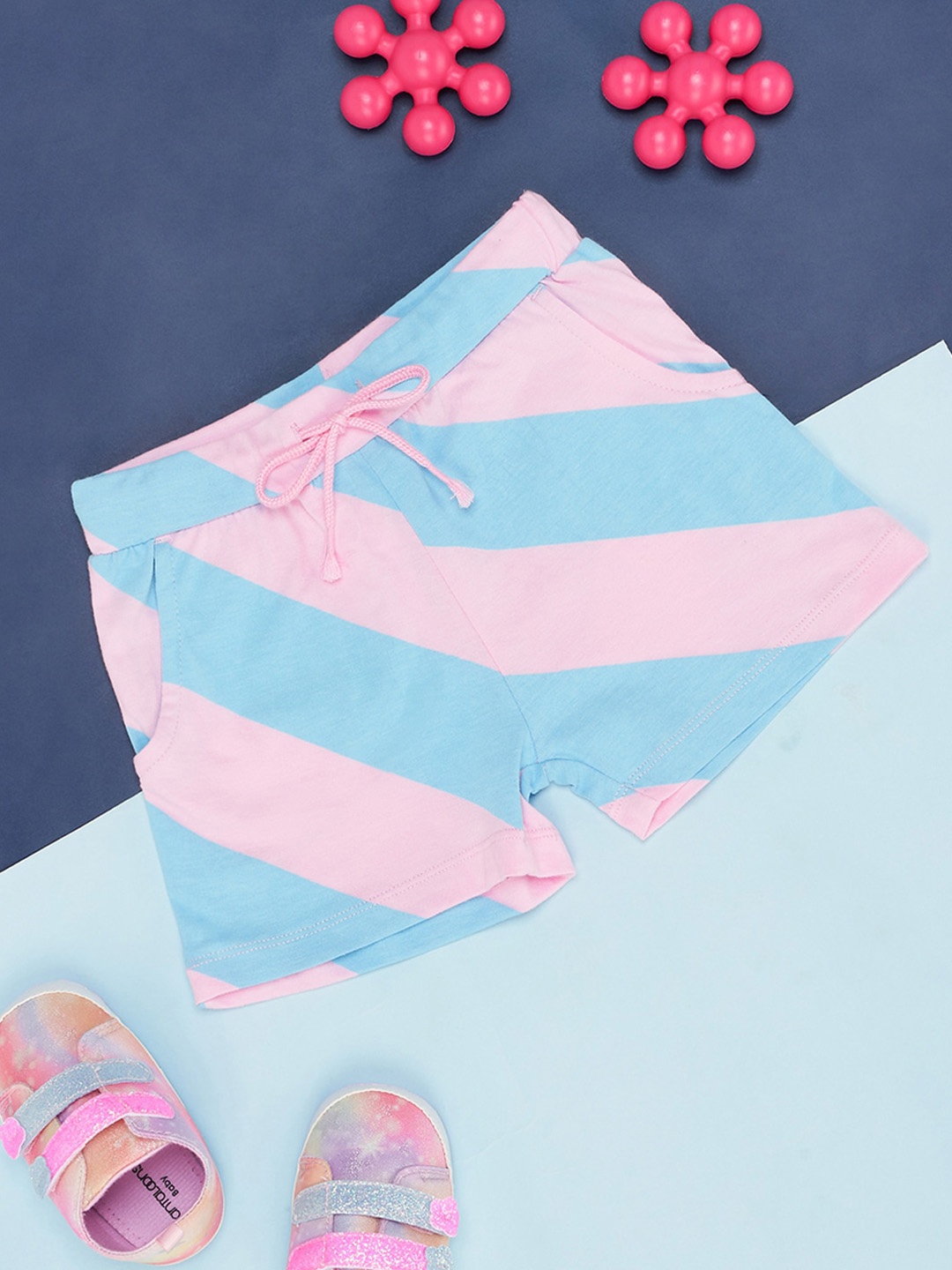 

Pantaloons Junior Girls Striped Mid Rise Cotton Regular Shorts, Pink