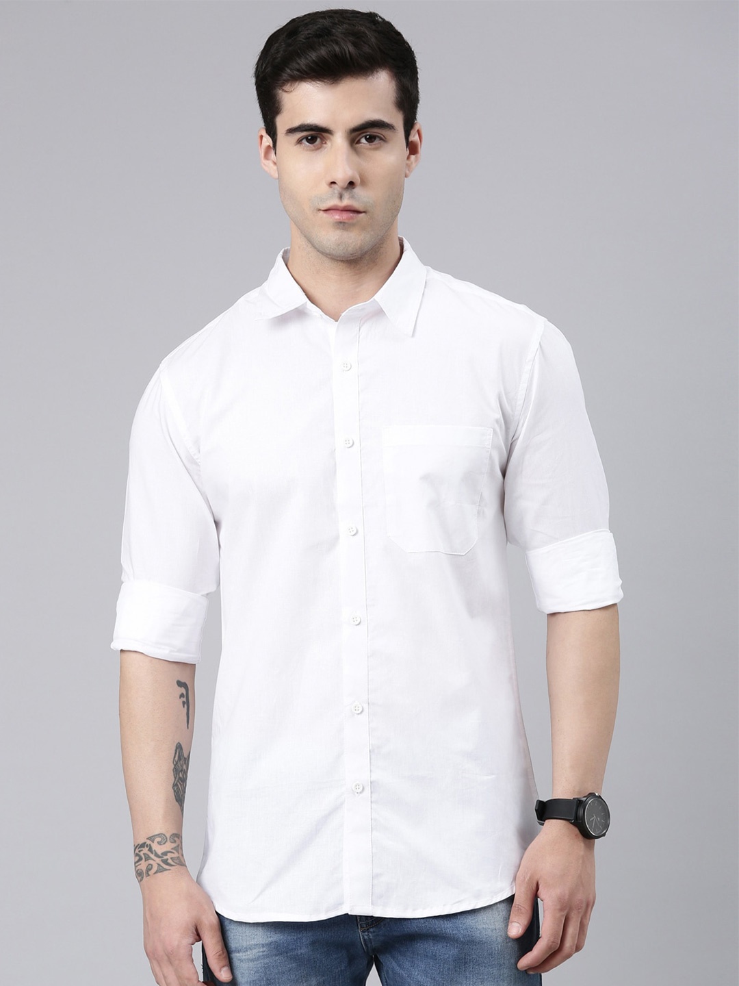 

THE SOUL PATROL Smart Slim Fit Spread Collar Cotton Casual Shirt, White