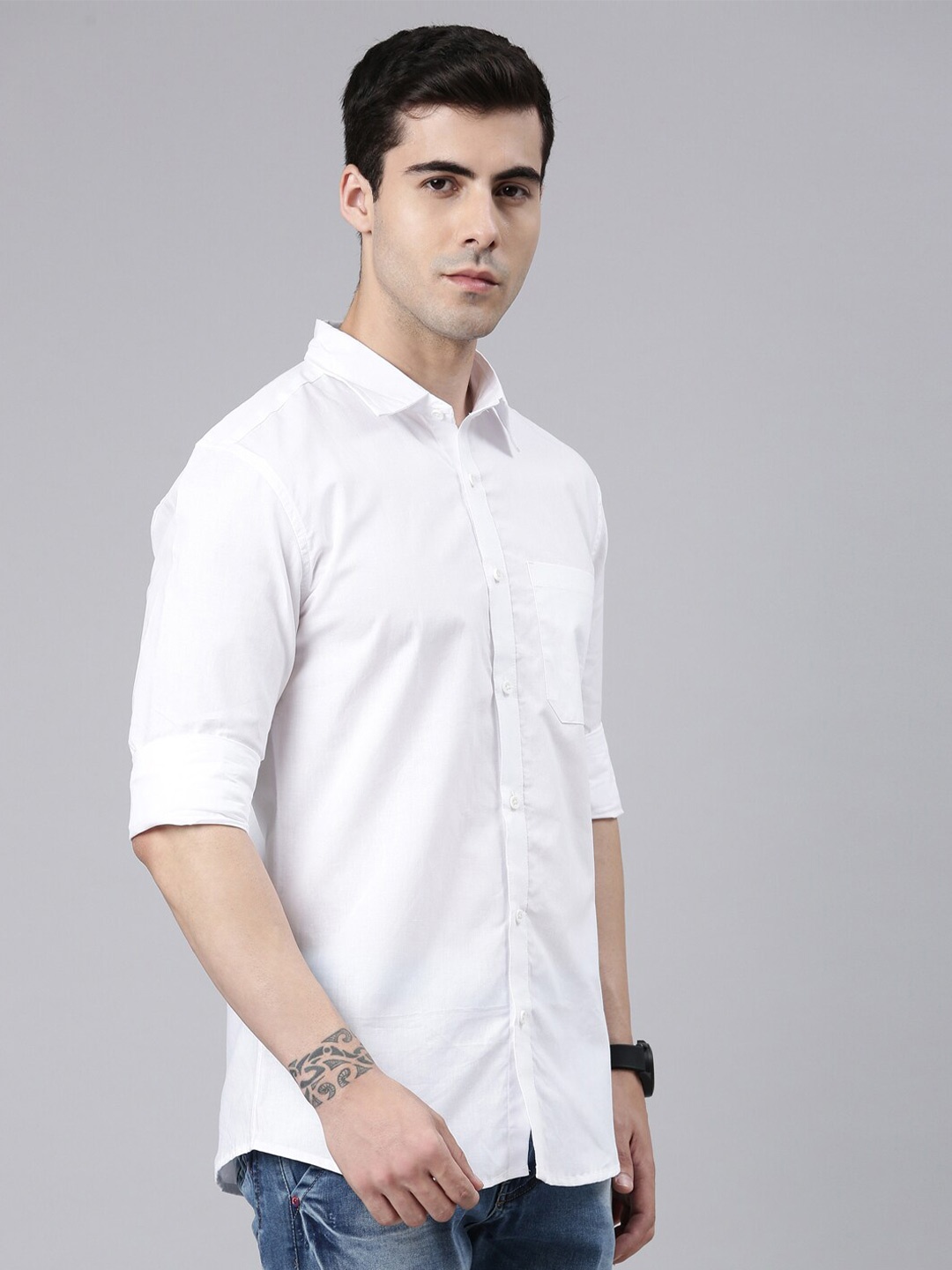 

THE SOUL PATROL Smart Slim Fit Spread Collar Cotton Casual Shirt, White
