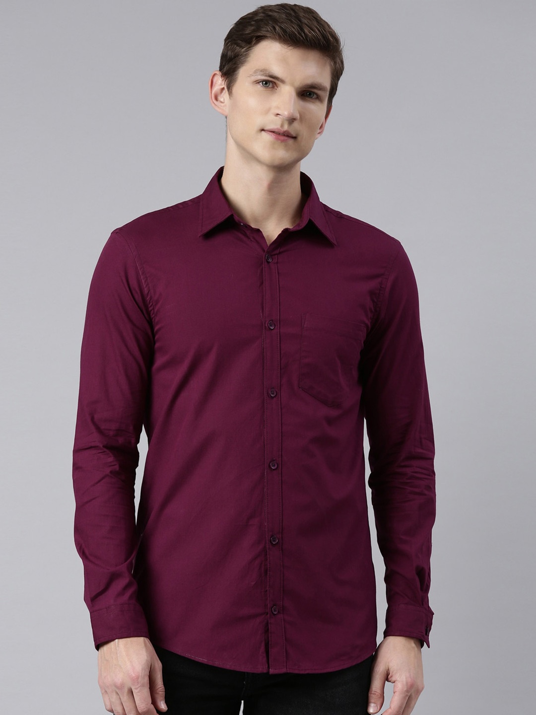 

THE SOUL PATROL Smart Slim Fit Spread Collar Cotton Casual Shirt, Burgundy